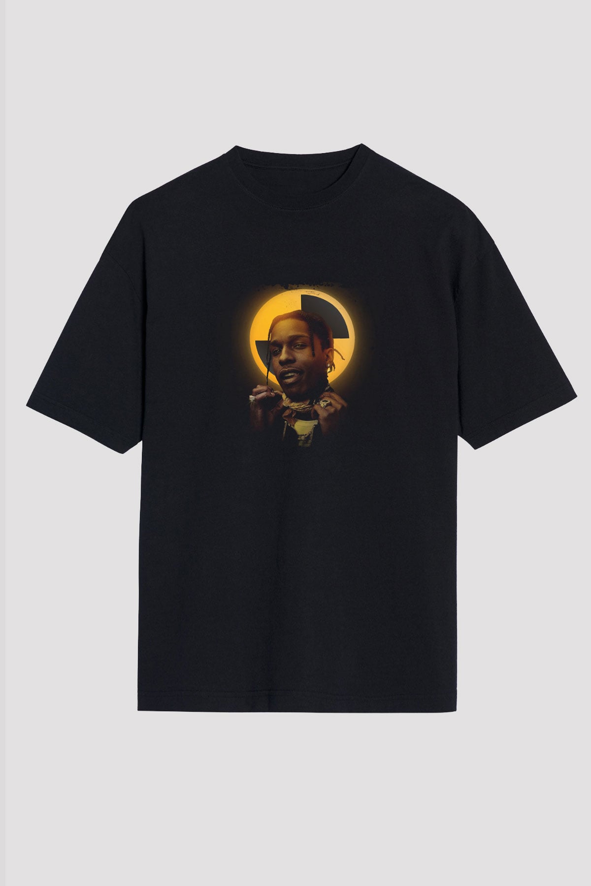 ASAP Rocky Baskılı Unisex Oversize Siyah Tişört