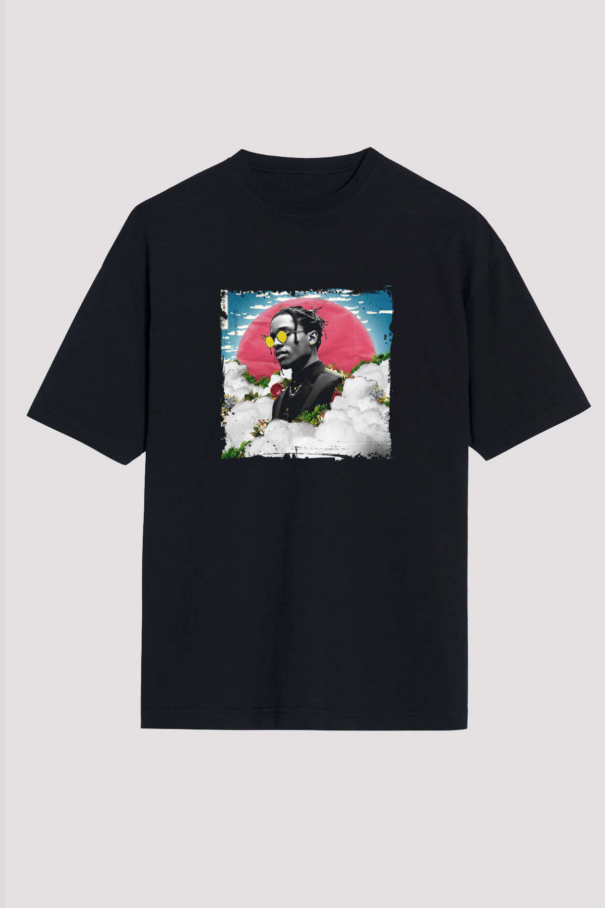 ASAP Rocky Baskılı Unisex Oversize Siyah Tişört
