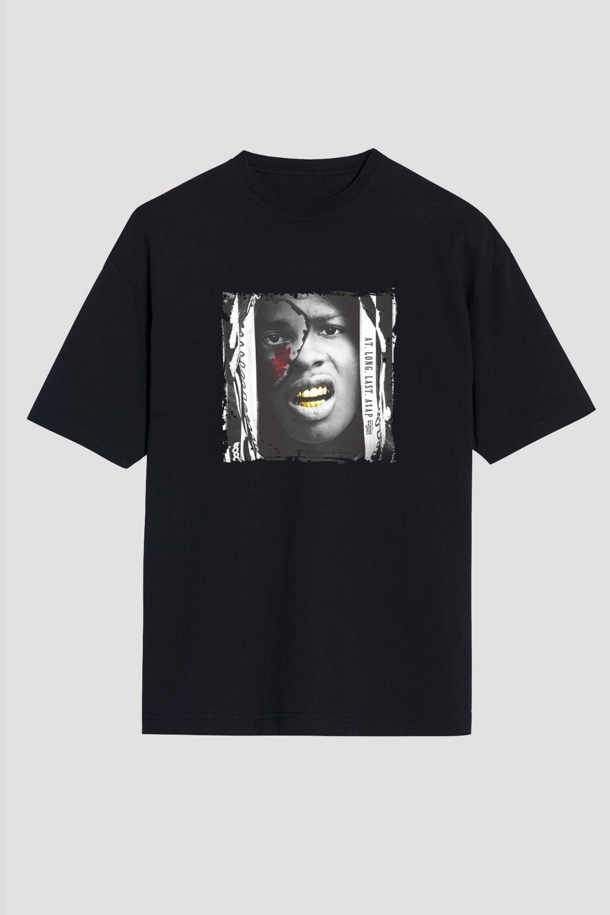 ASAP Rocky Baskılı Unisex Oversize Siyah Tişört