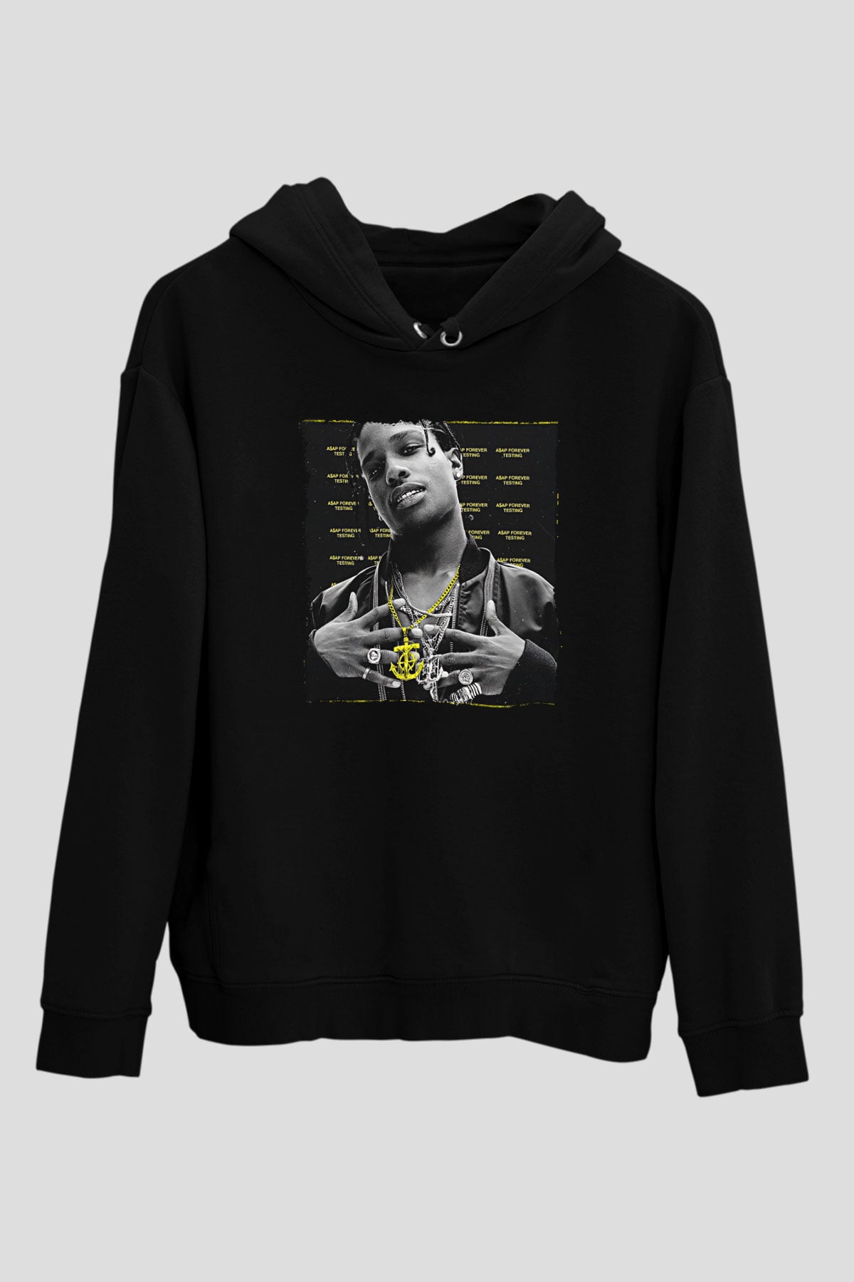 Asap Rocky Baskılı Unisex Siyah Hoodie