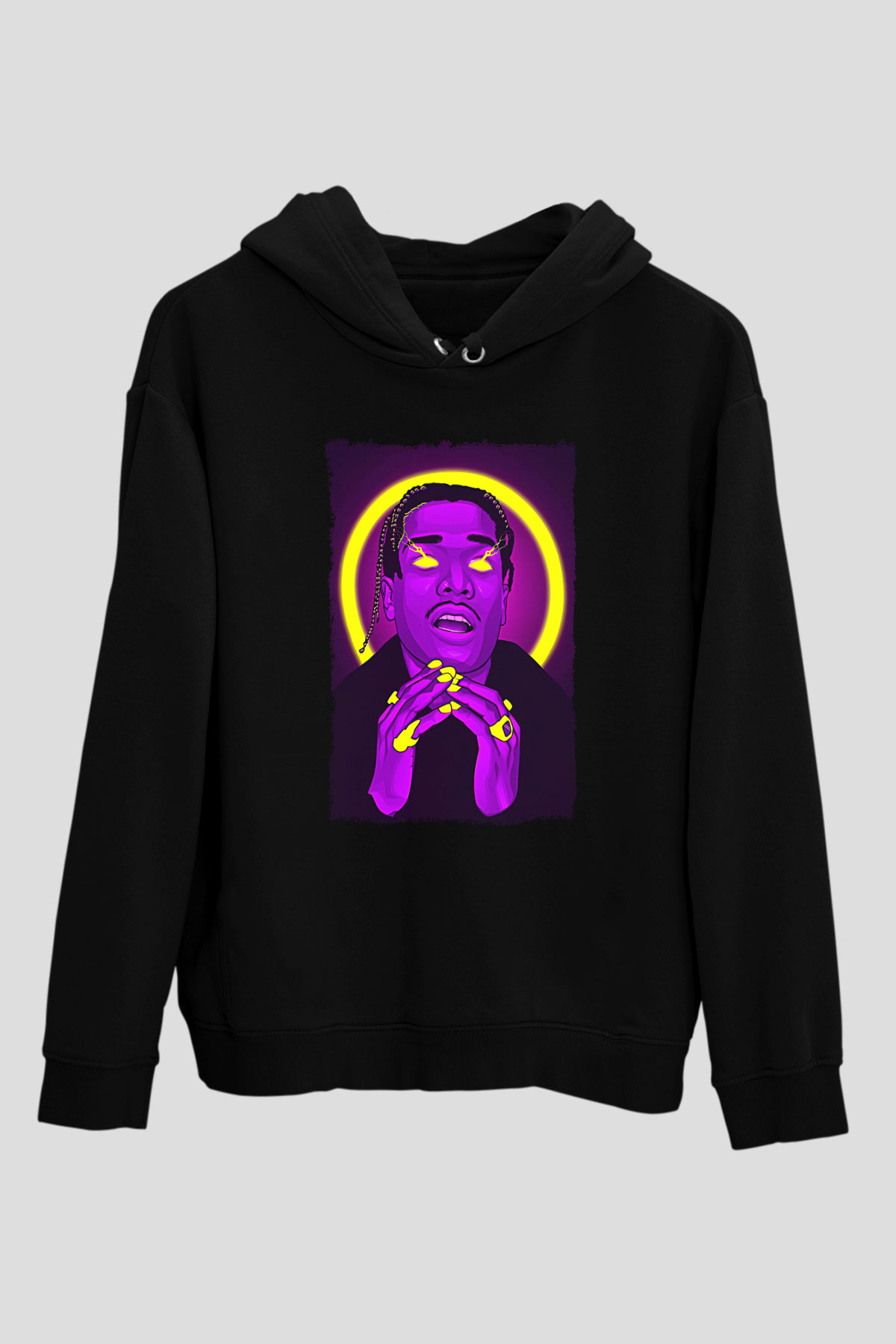 Asap Rocky Baskılı Unisex Siyah Hoodie