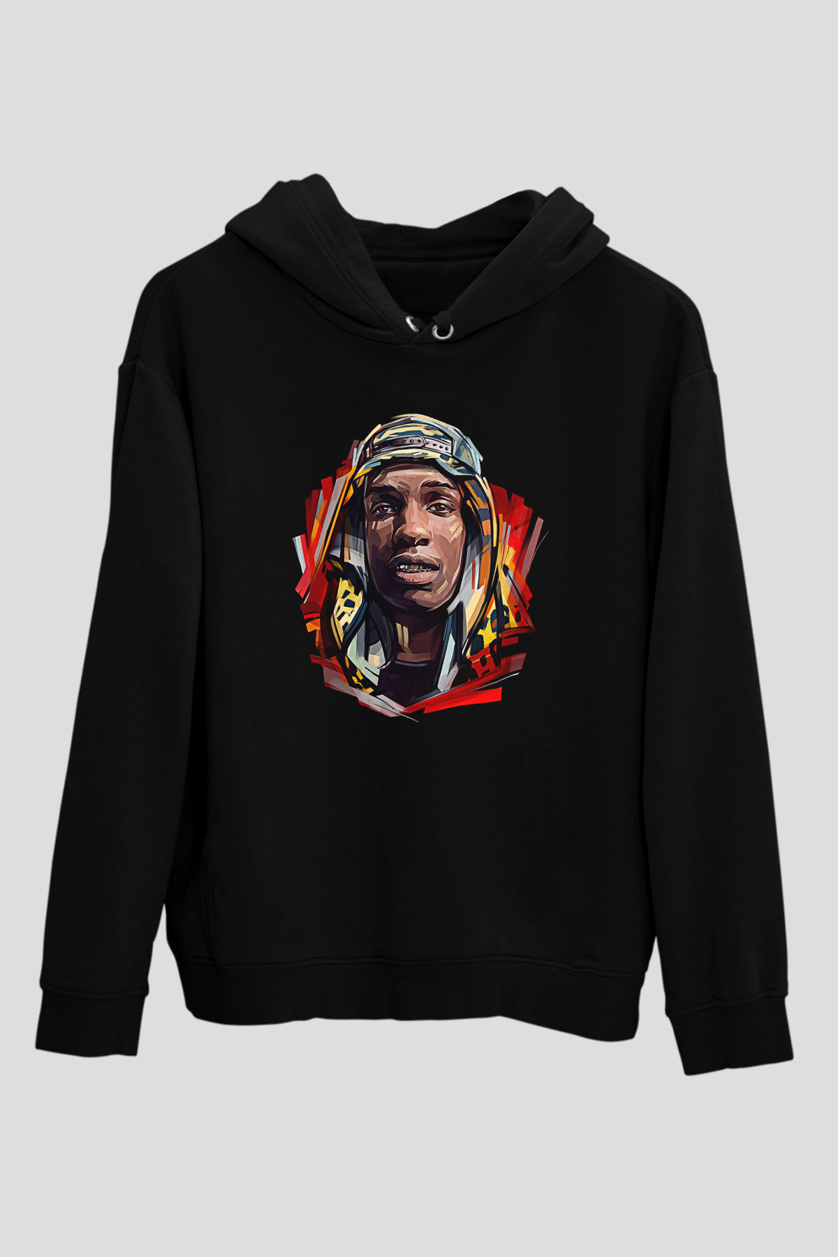 Asap Rocky Baskılı Unisex Siyah Hoodie