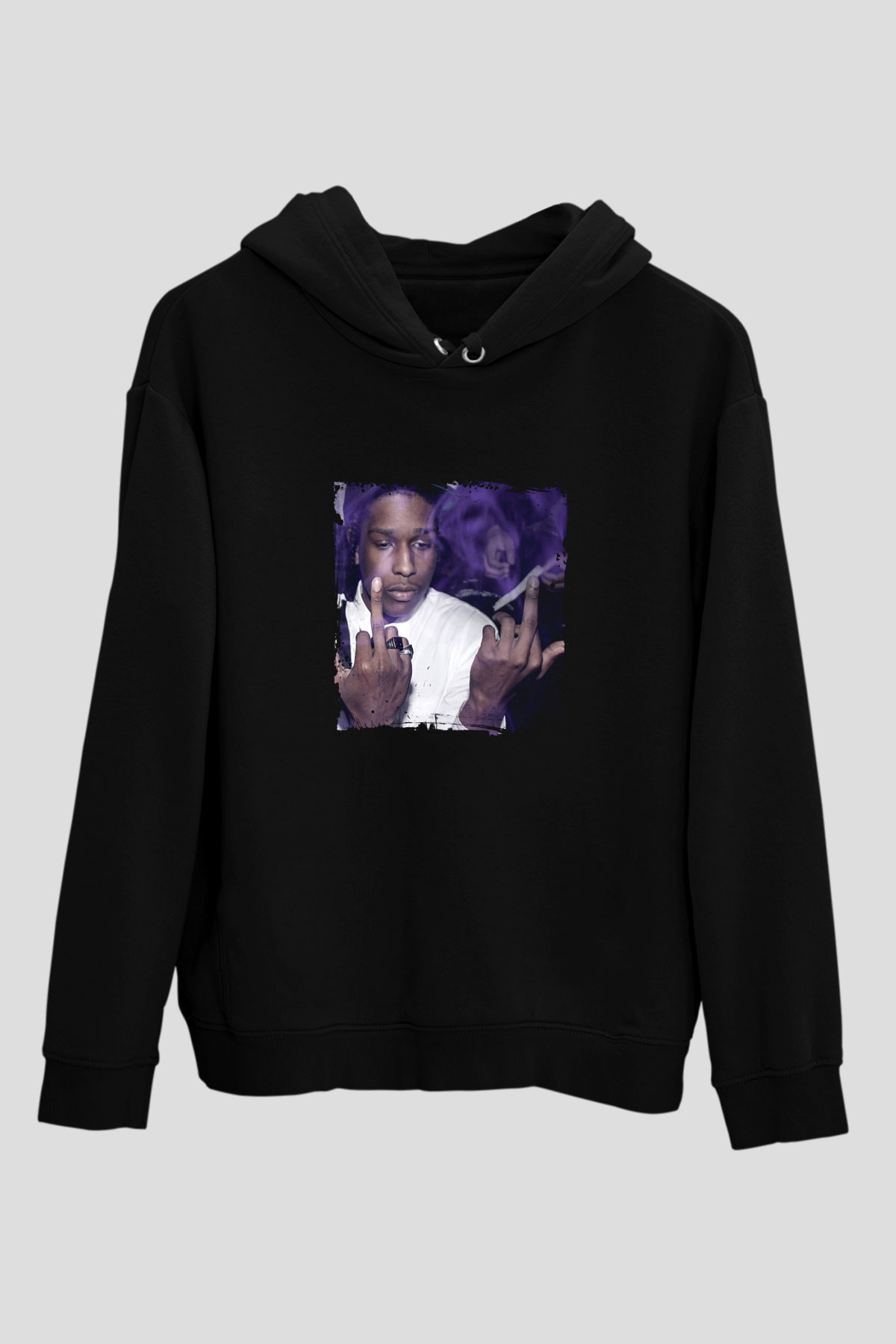 ASAP Rocky Baskılı Unisex Siyah Hoodie