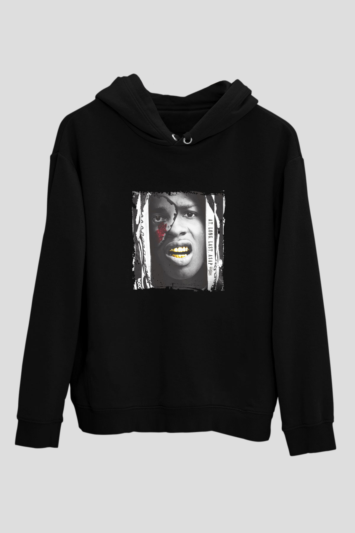 ASAP Rocky Baskılı Unisex Siyah Hoodie