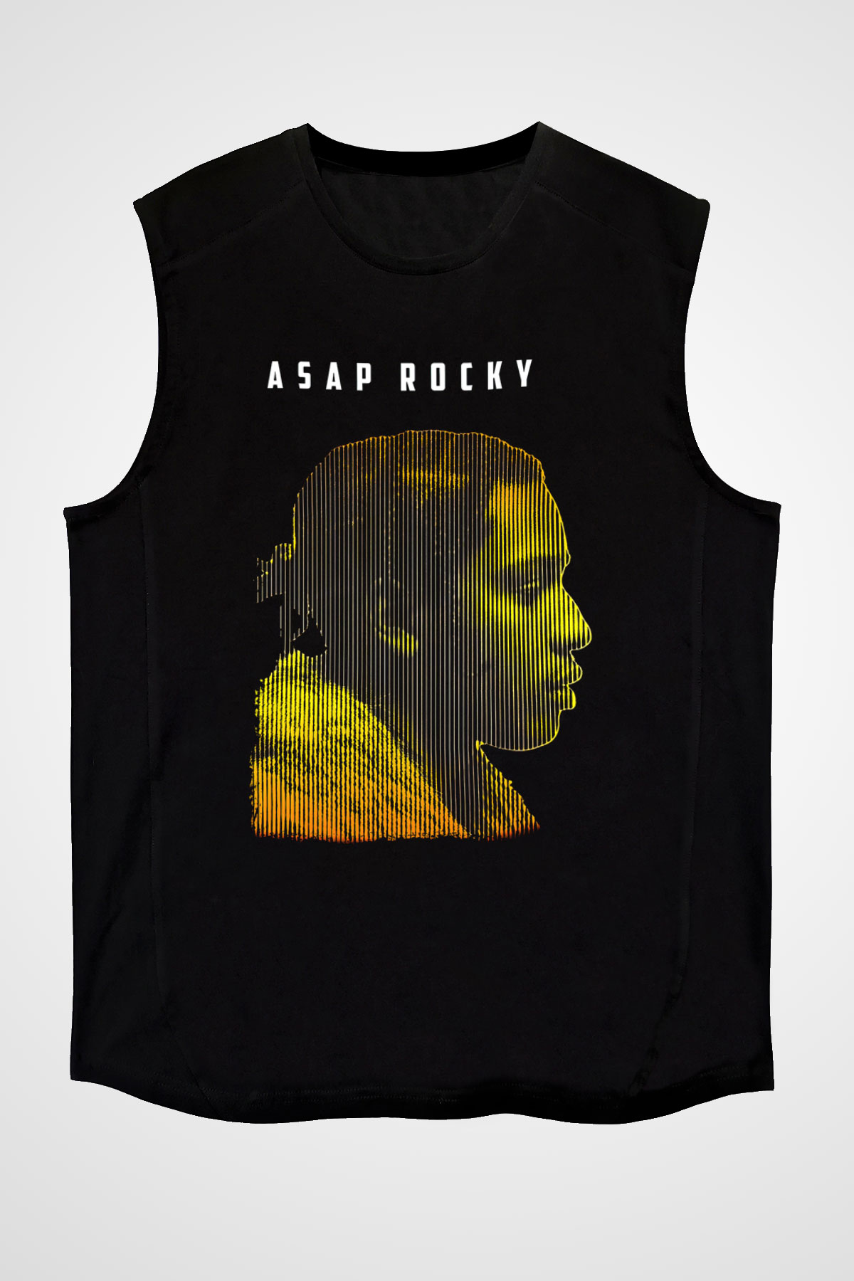 Asap Rocky Baskılı Unisex Siyah Kolsuz Tişört - Tshirt