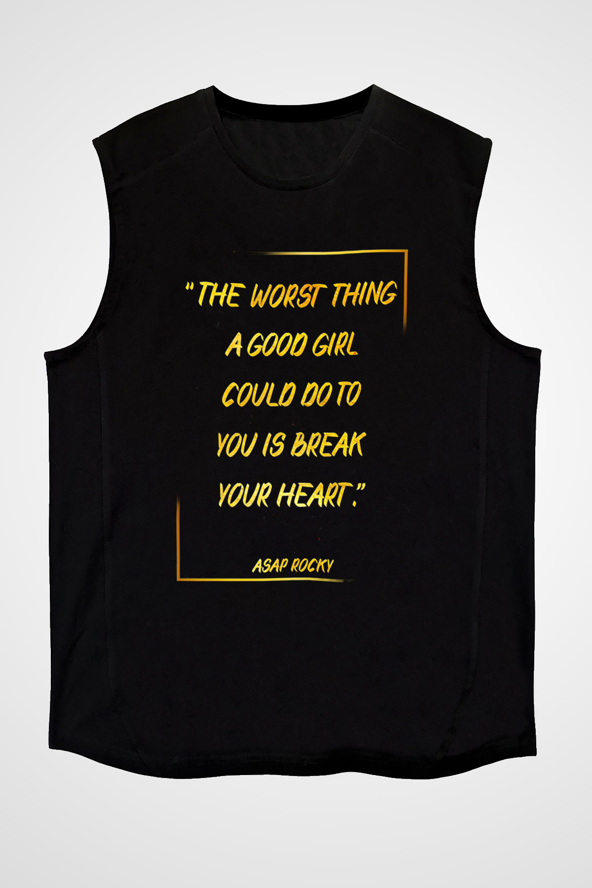 Asap Rocky Baskılı Unisex Siyah Kolsuz Tişört - Tshirt