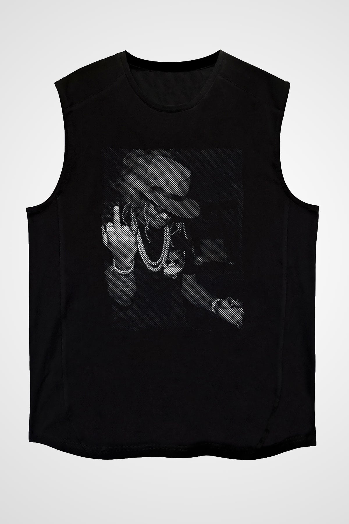 Asap Rocky Baskılı Unisex Siyah Kolsuz Tişört - Tshirt