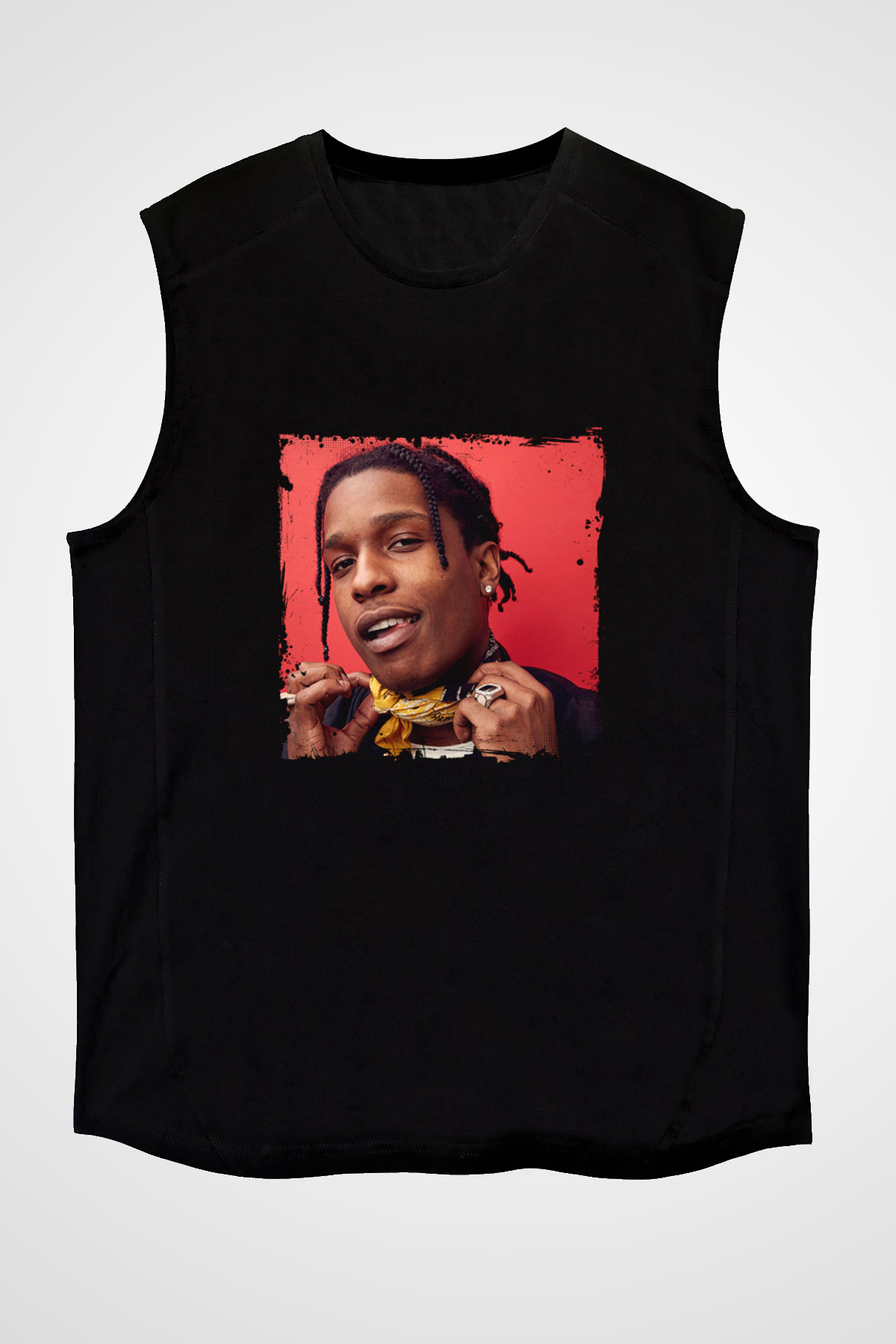 ASAP Rocky Baskılı Unisex Siyah Kolsuz Tişört