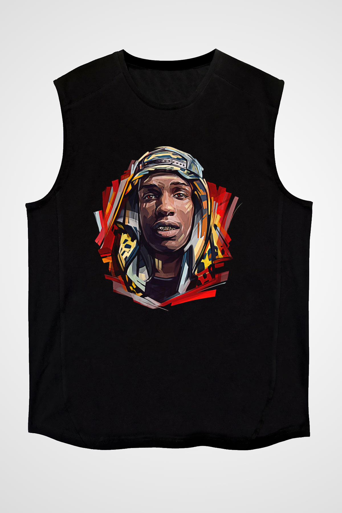Asap Rocky Baskılı Unisex Siyah Kolsuz Tişört - Tshirt