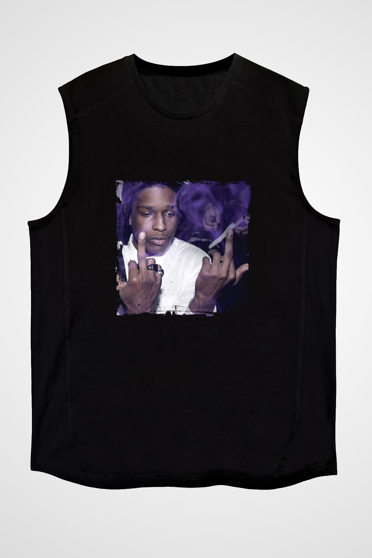ASAP Rocky Baskılı Unisex Siyah Kolsuz Tişört