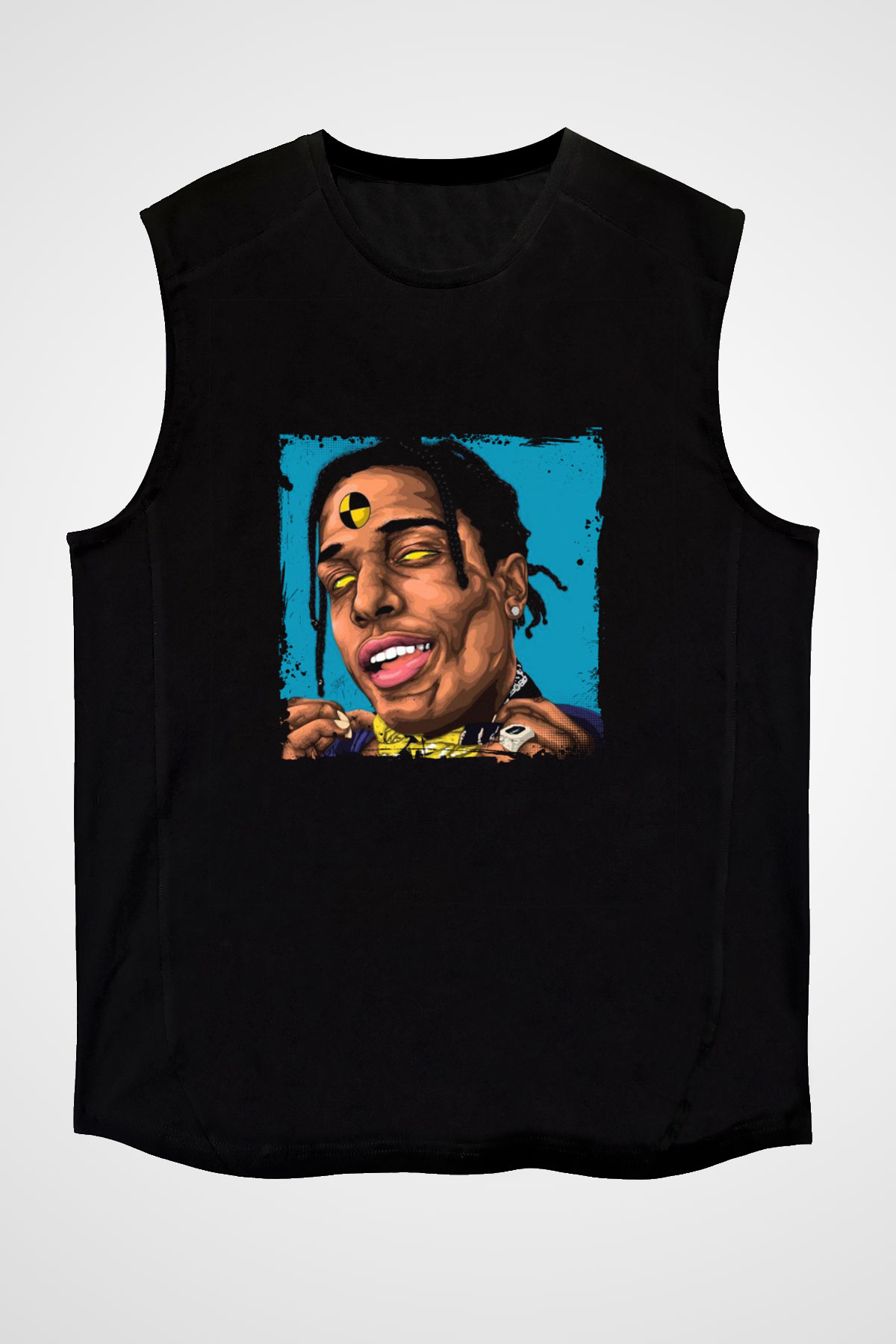 ASAP Rocky Baskılı Unisex Siyah Kolsuz Tişört