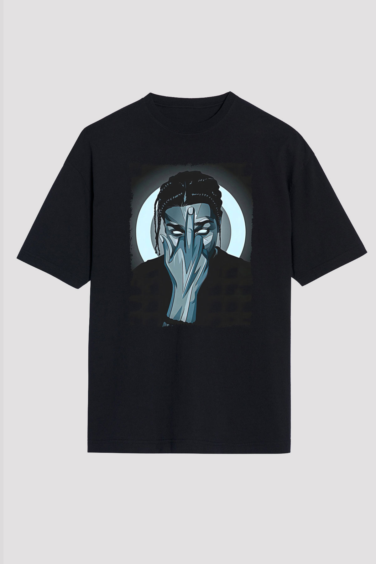 Asap Rocky Baskılı Unisex Siyah Oversize Tişört - Tshirt