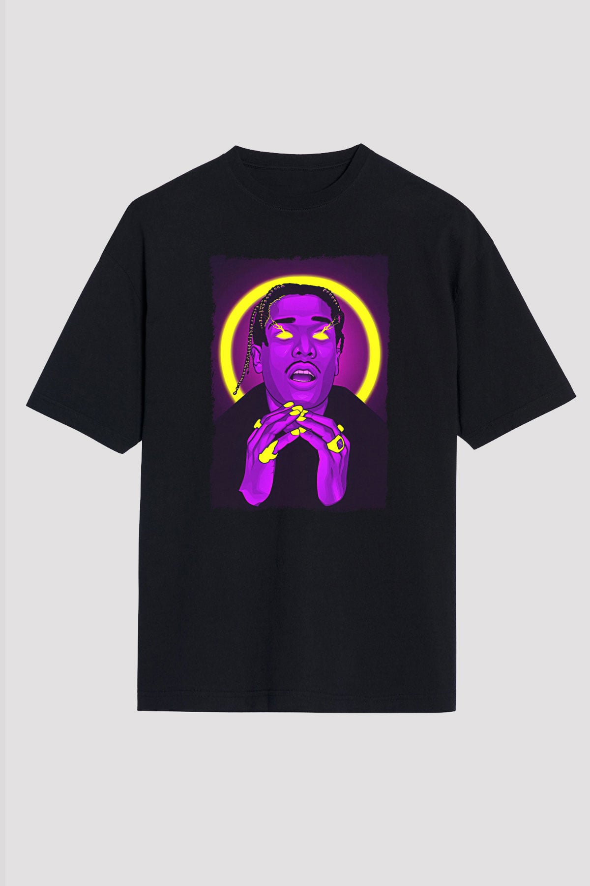 Asap Rocky Baskılı Unisex Siyah Oversize Tişört - Tshirt