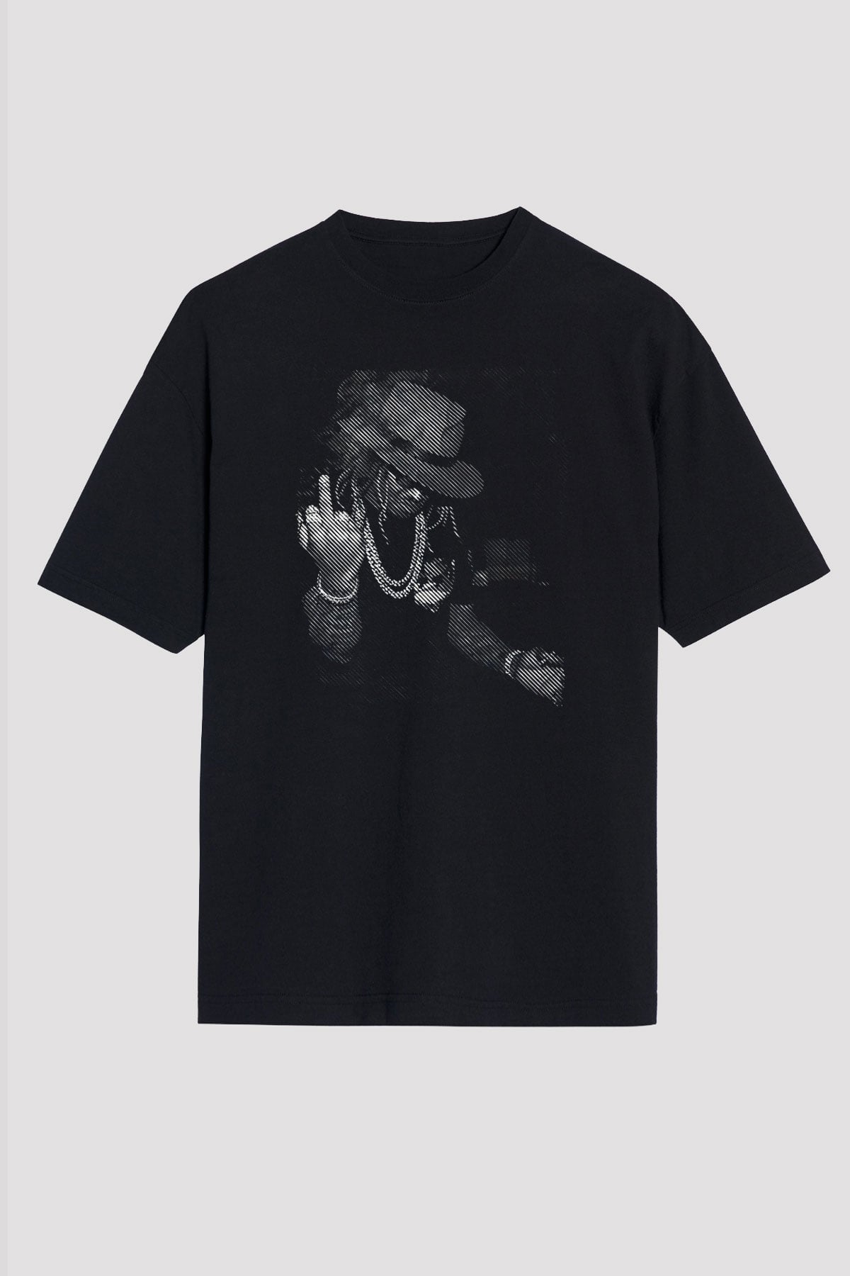 Asap Rocky Baskılı Unisex Siyah Oversize Tişört - Tshirt