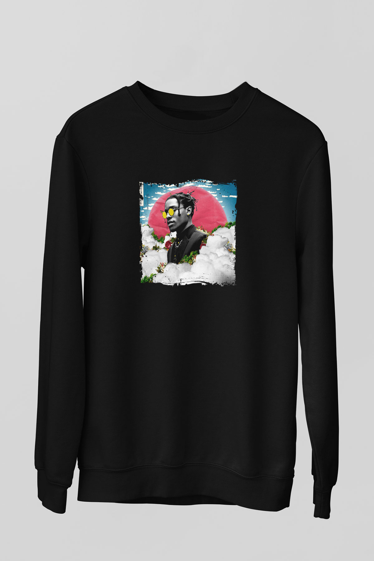 ASAP Rocky Baskılı Unisex Siyah Sweatshirt