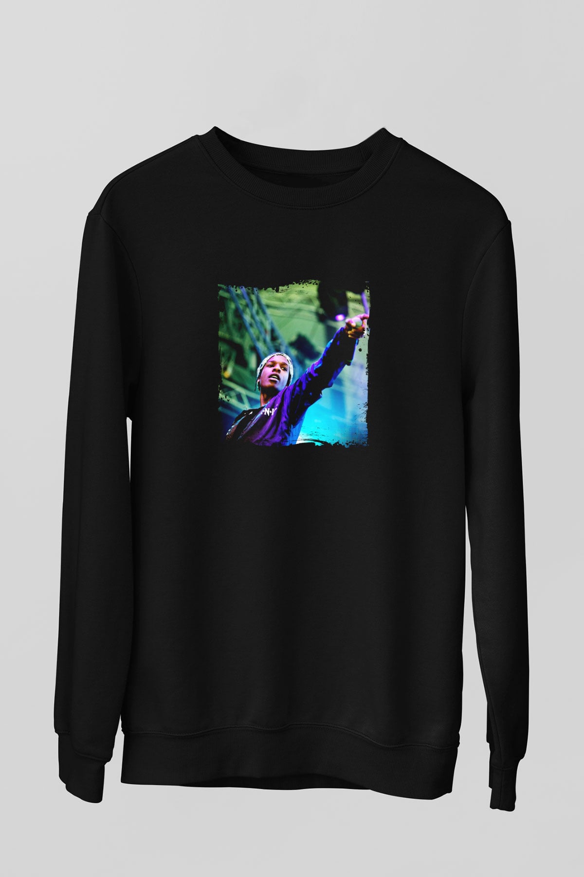 ASAP Rocky Baskılı Unisex Siyah Sweatshirt