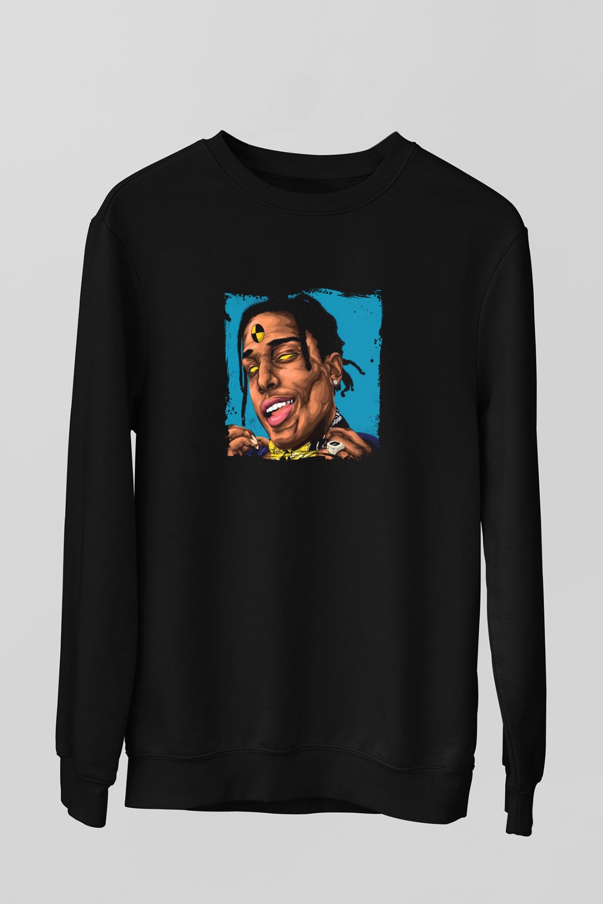ASAP Rocky Baskılı Unisex Siyah Sweatshirt