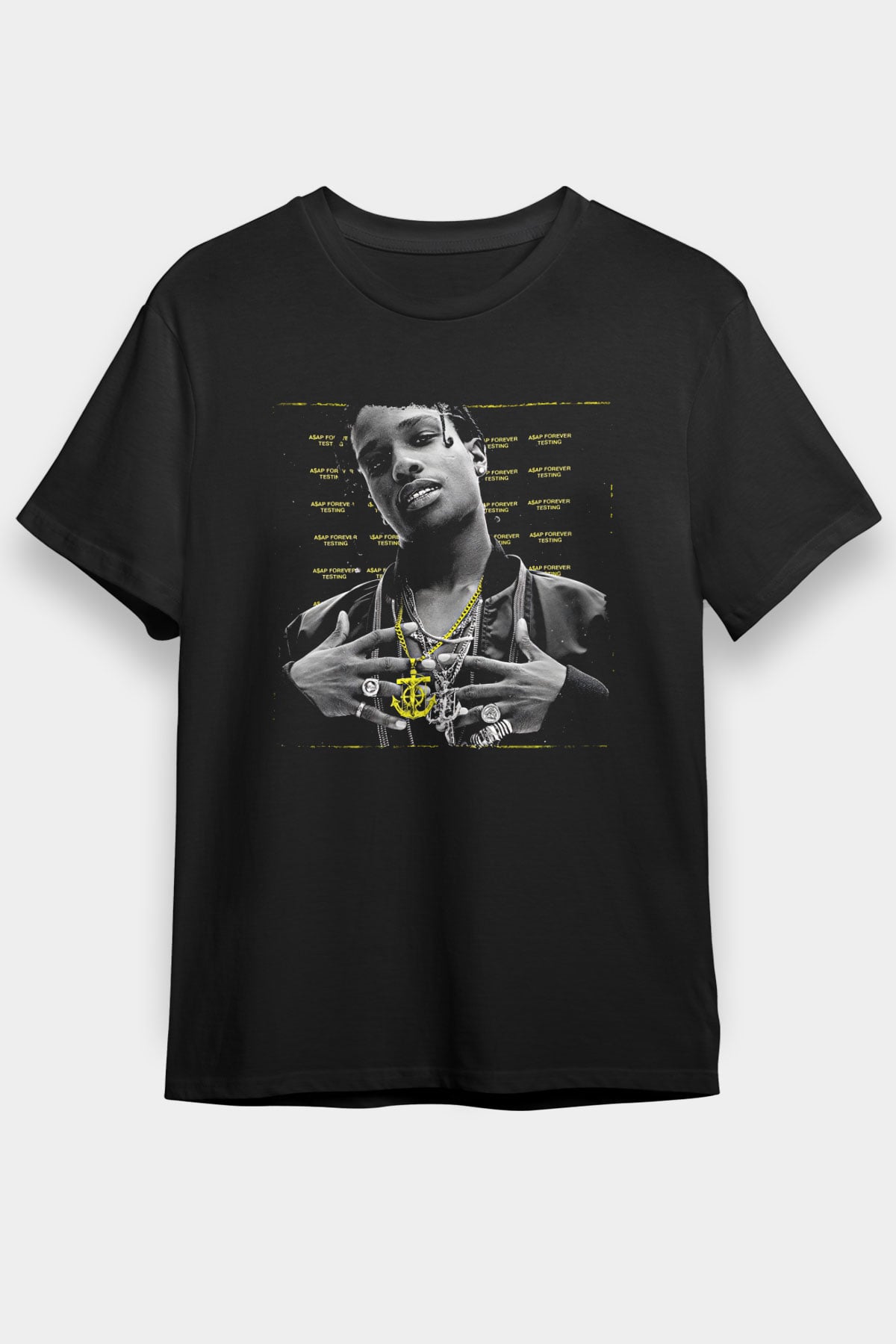 Asap Rocky Baskılı Unisex Siyah Tişört - Tshirt