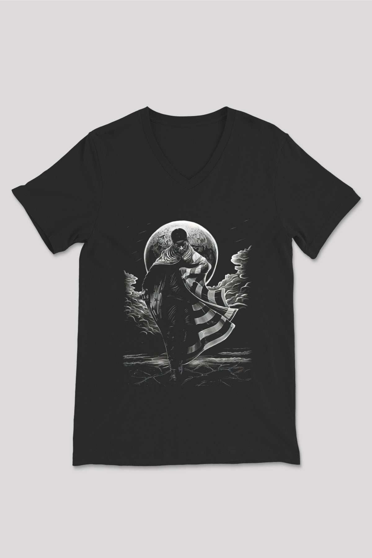 Asap Rocky Baskılı Unisex Siyah V Yaka Tişört - Tshirt