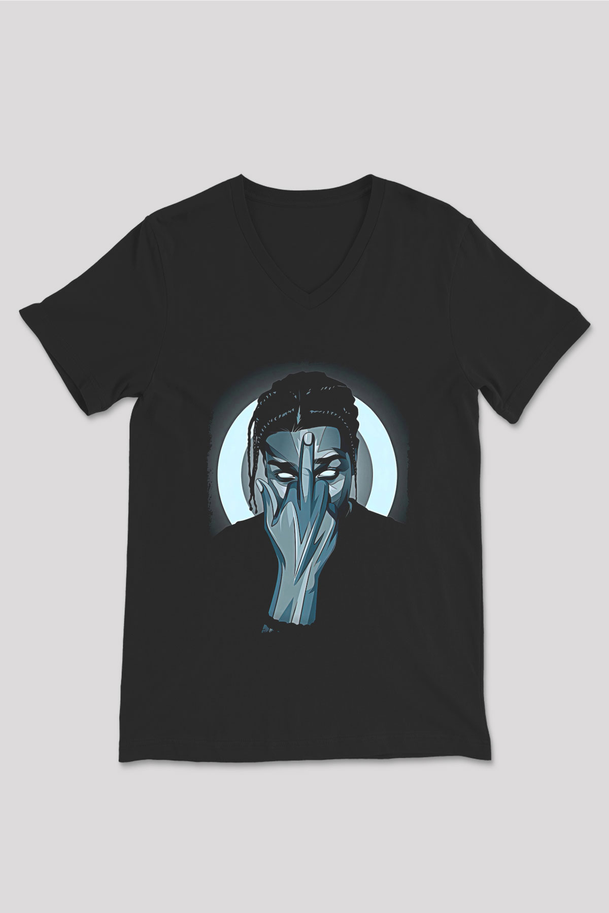 Asap Rocky Baskılı Unisex Siyah V Yaka Tişört - Tshirt