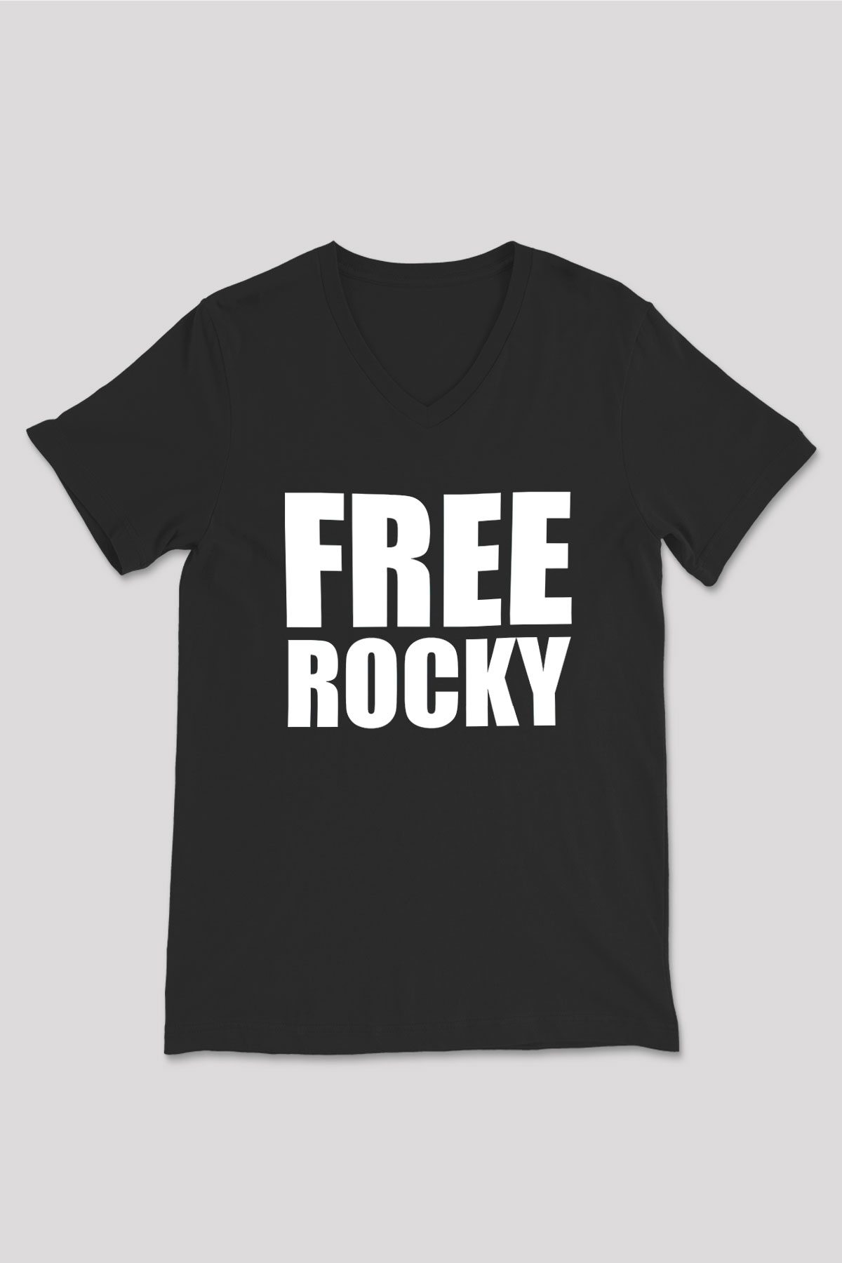Asap Rocky Baskılı Unisex Siyah V Yaka Tişört - Tshirt