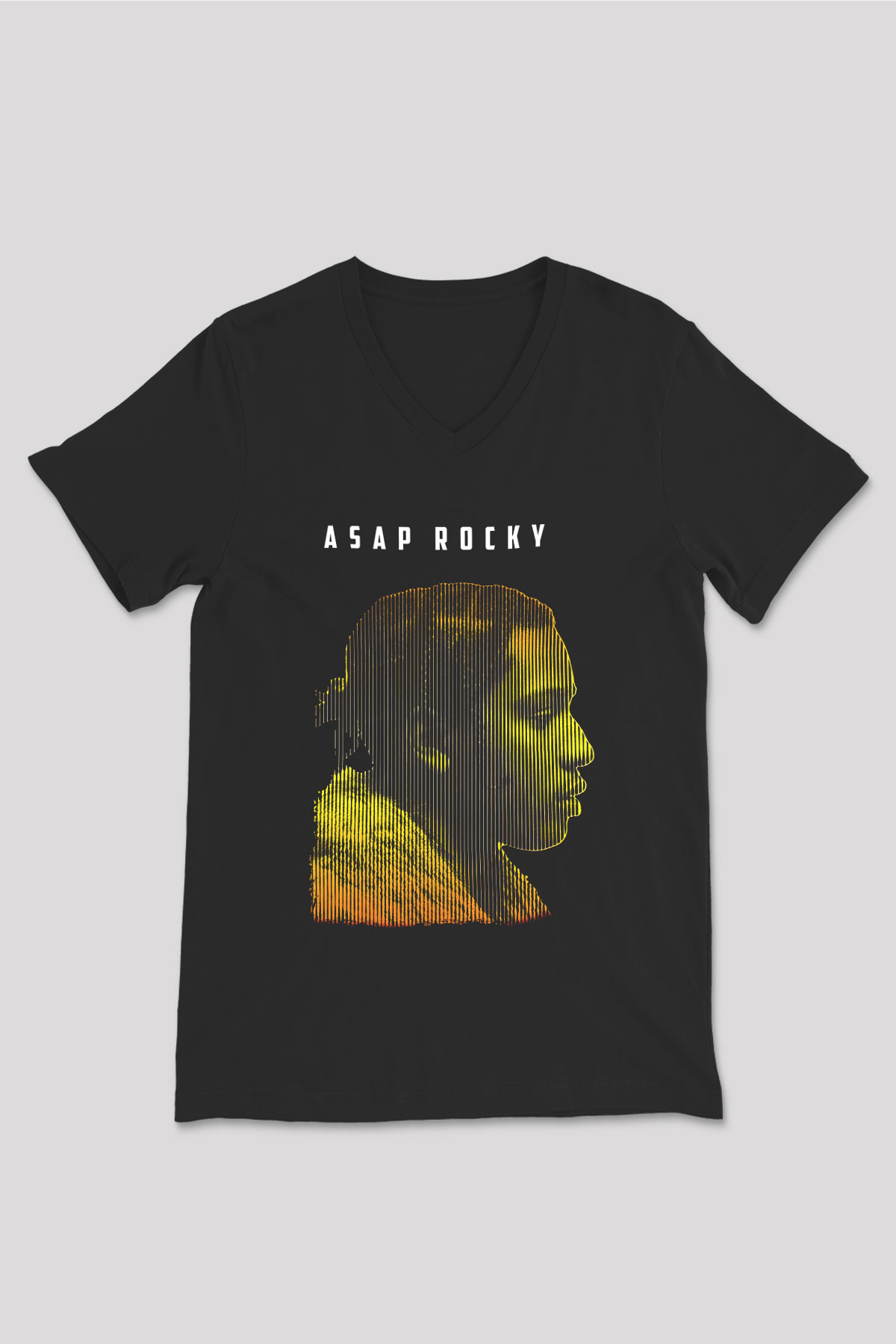 Asap Rocky Baskılı Unisex Siyah V Yaka Tişört - Tshirt