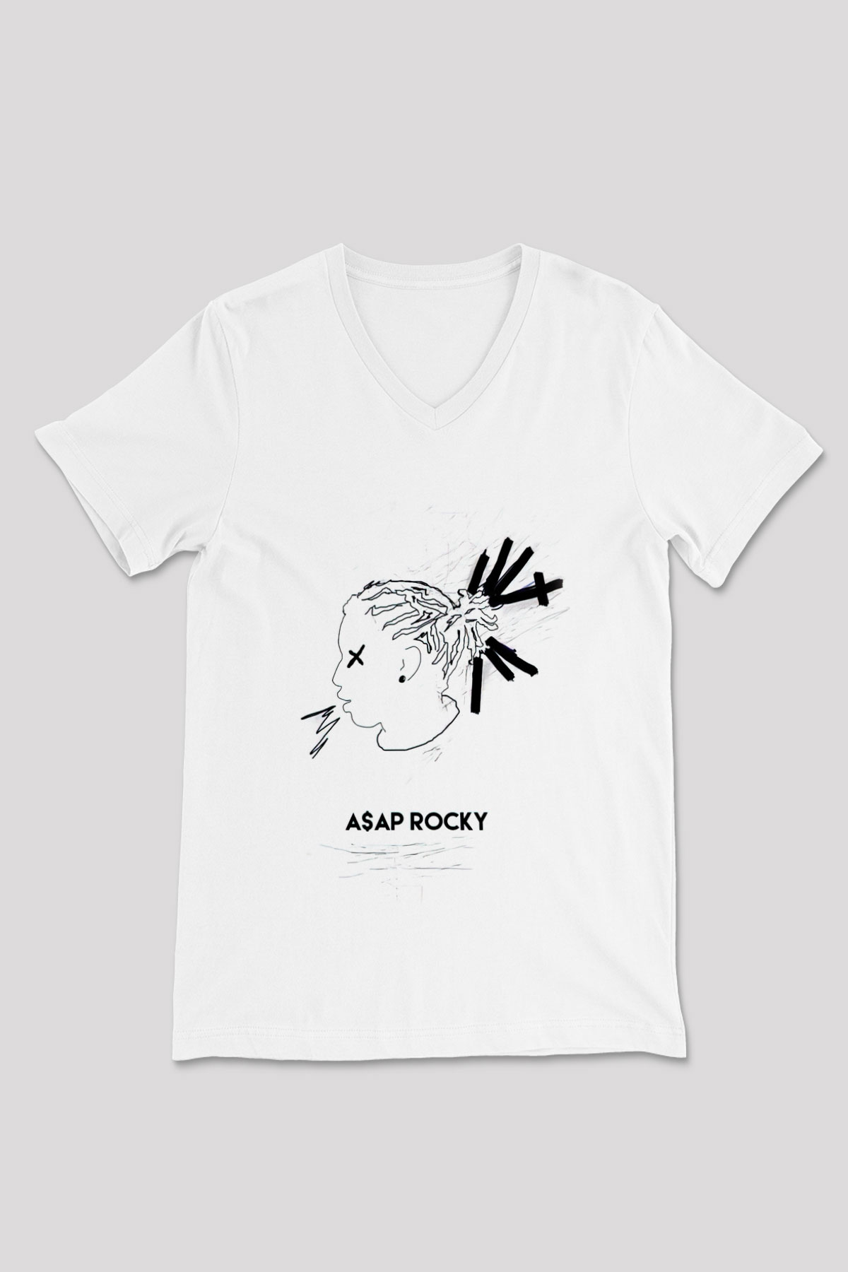 ASAP Rocky Beyaz Unisex V Yaka Tişört T-Shirt