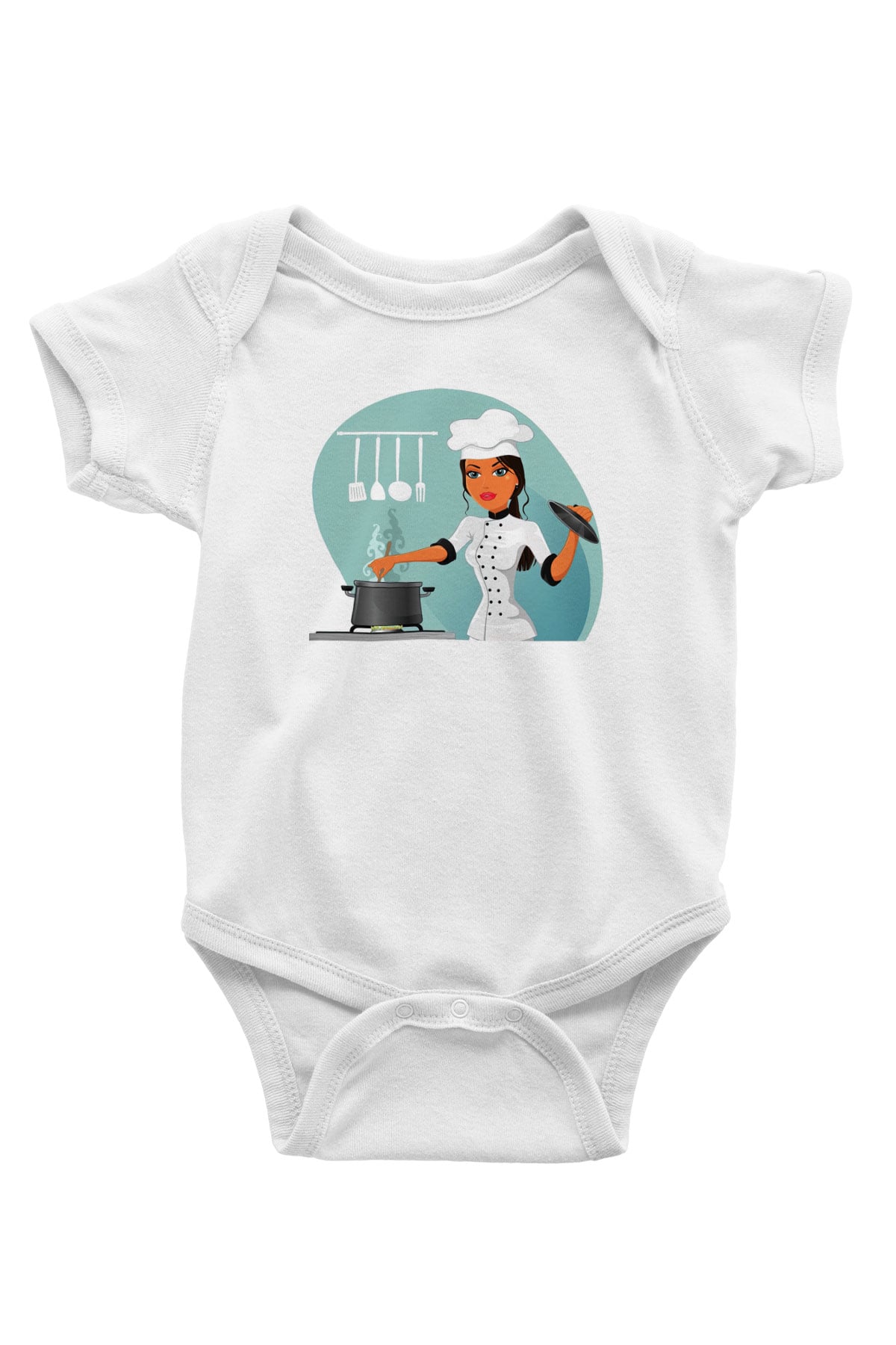 Aşçı Baskılı Beyaz Unisex Bebek Body - Zıbın