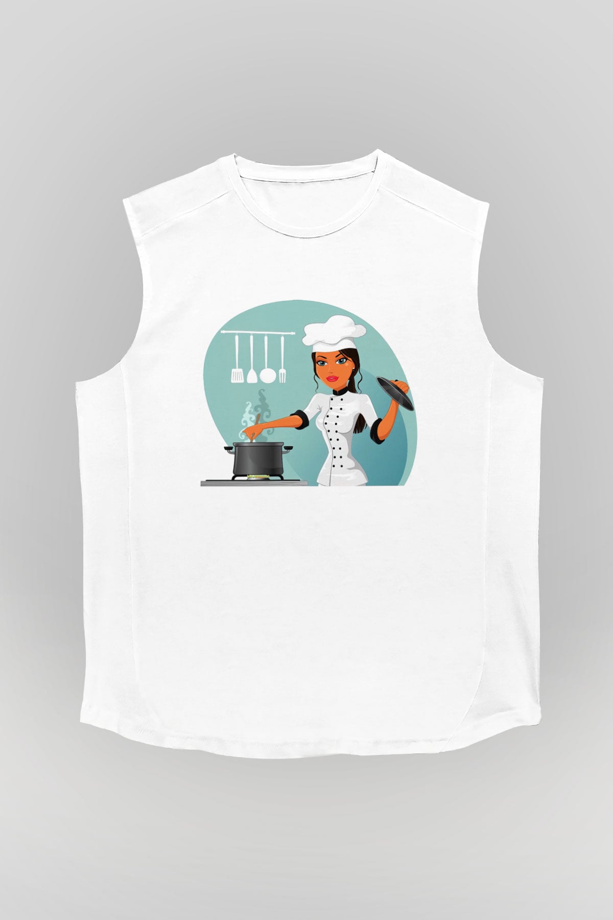Aşçı Beyaz Unisex Kolsuz Tişört