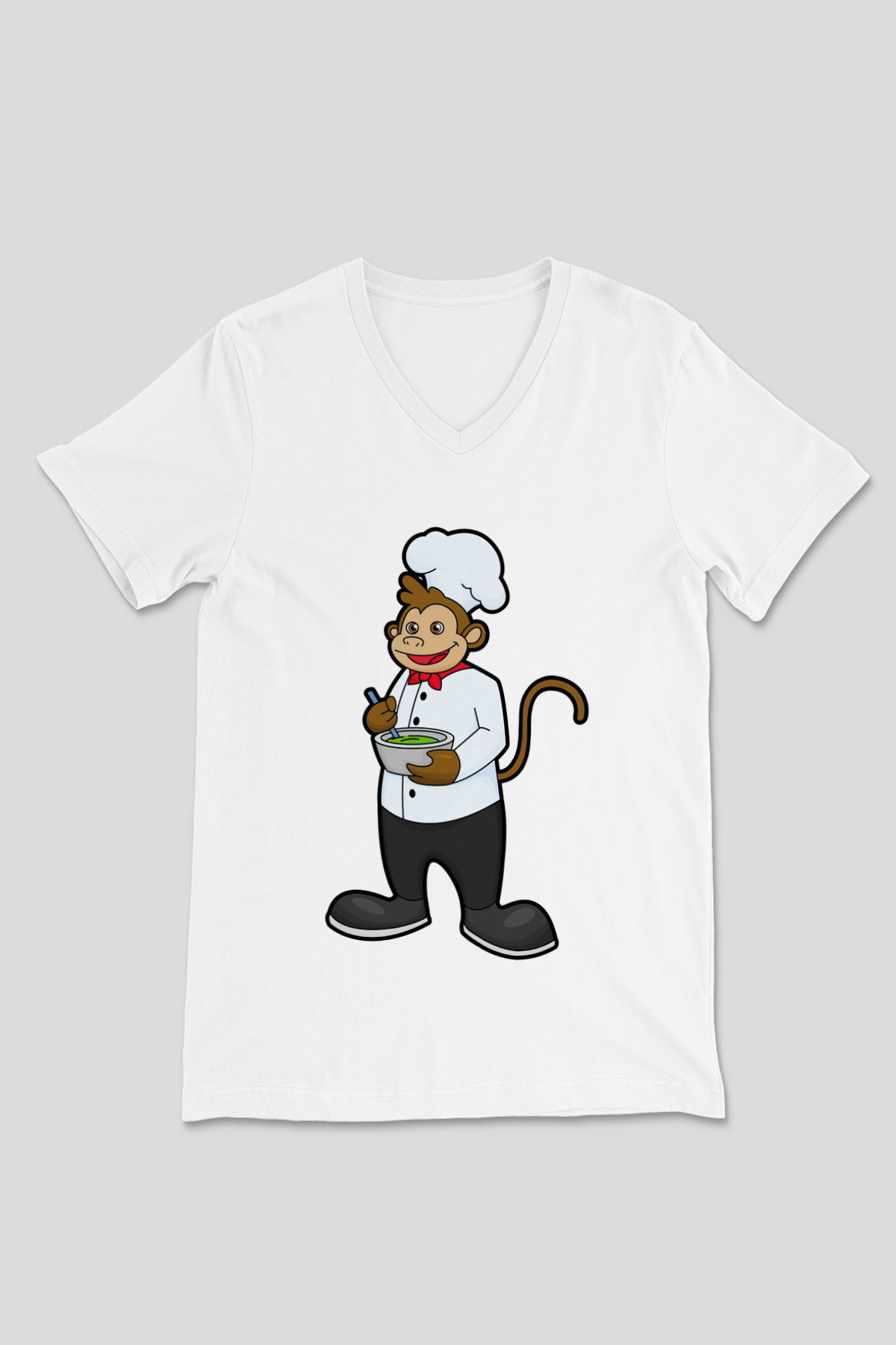 Aşçı Beyaz Unisex V Yaka Tişört