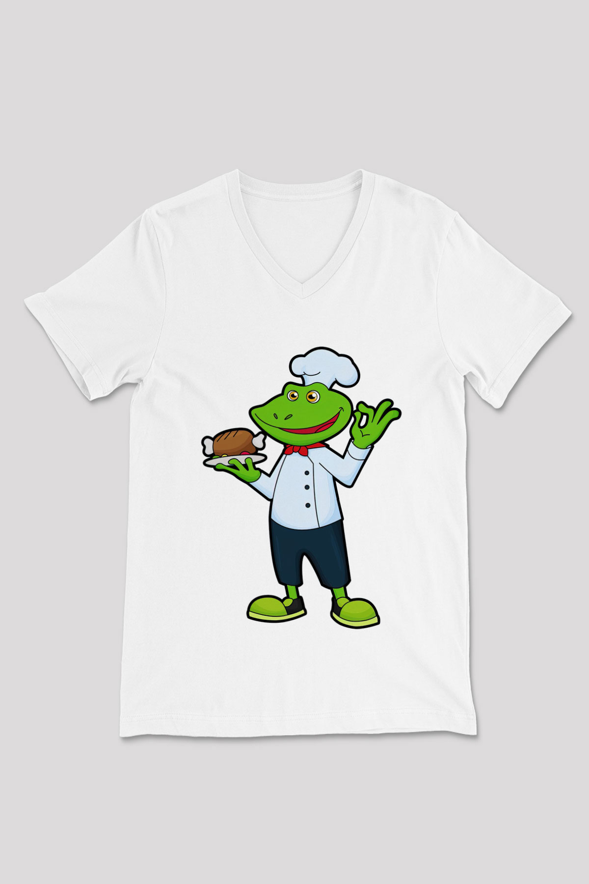 Aşçı Beyaz Unisex V Yaka Tişört
