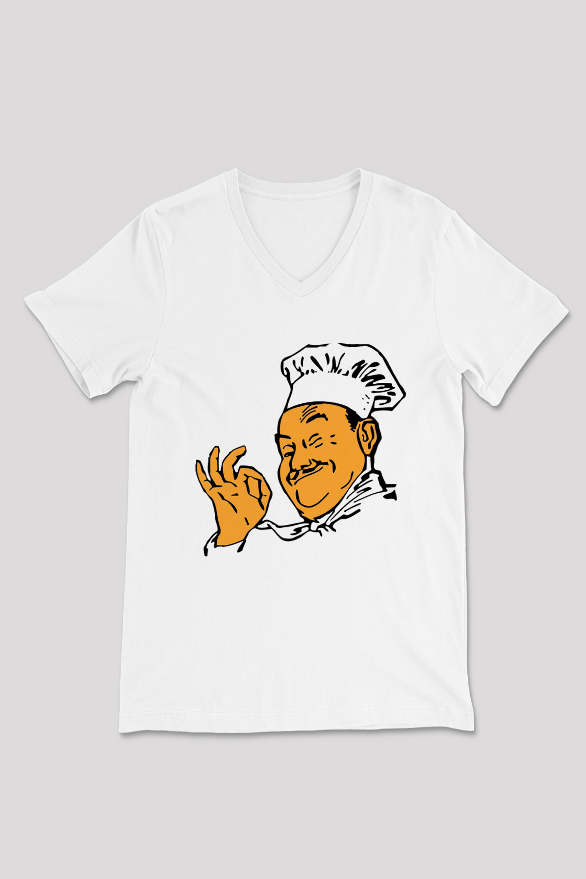 Aşçı Beyaz Unisex V Yaka Tişört T-Shirt