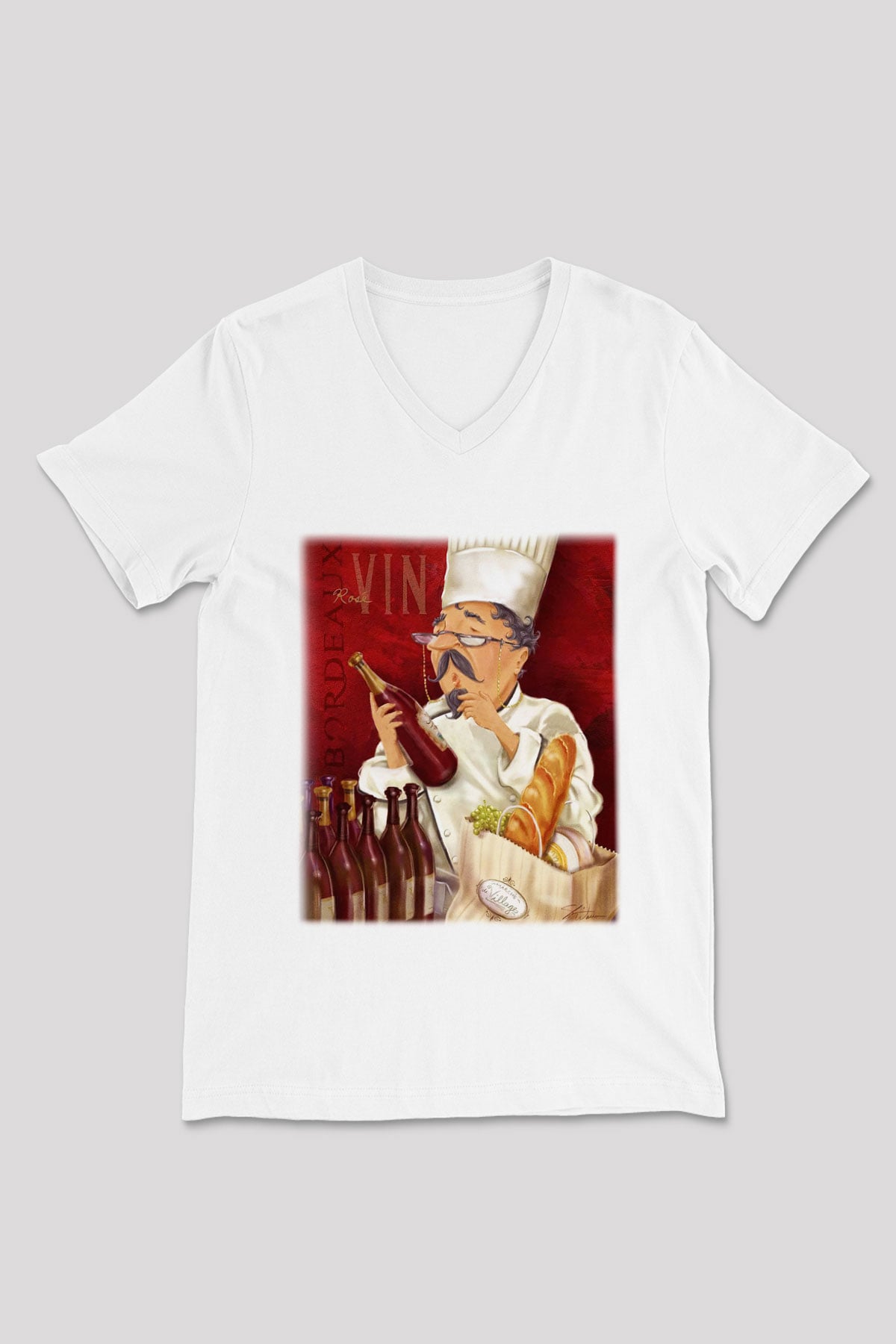Aşçı Beyaz Unisex V Yaka Tişört T-Shirt