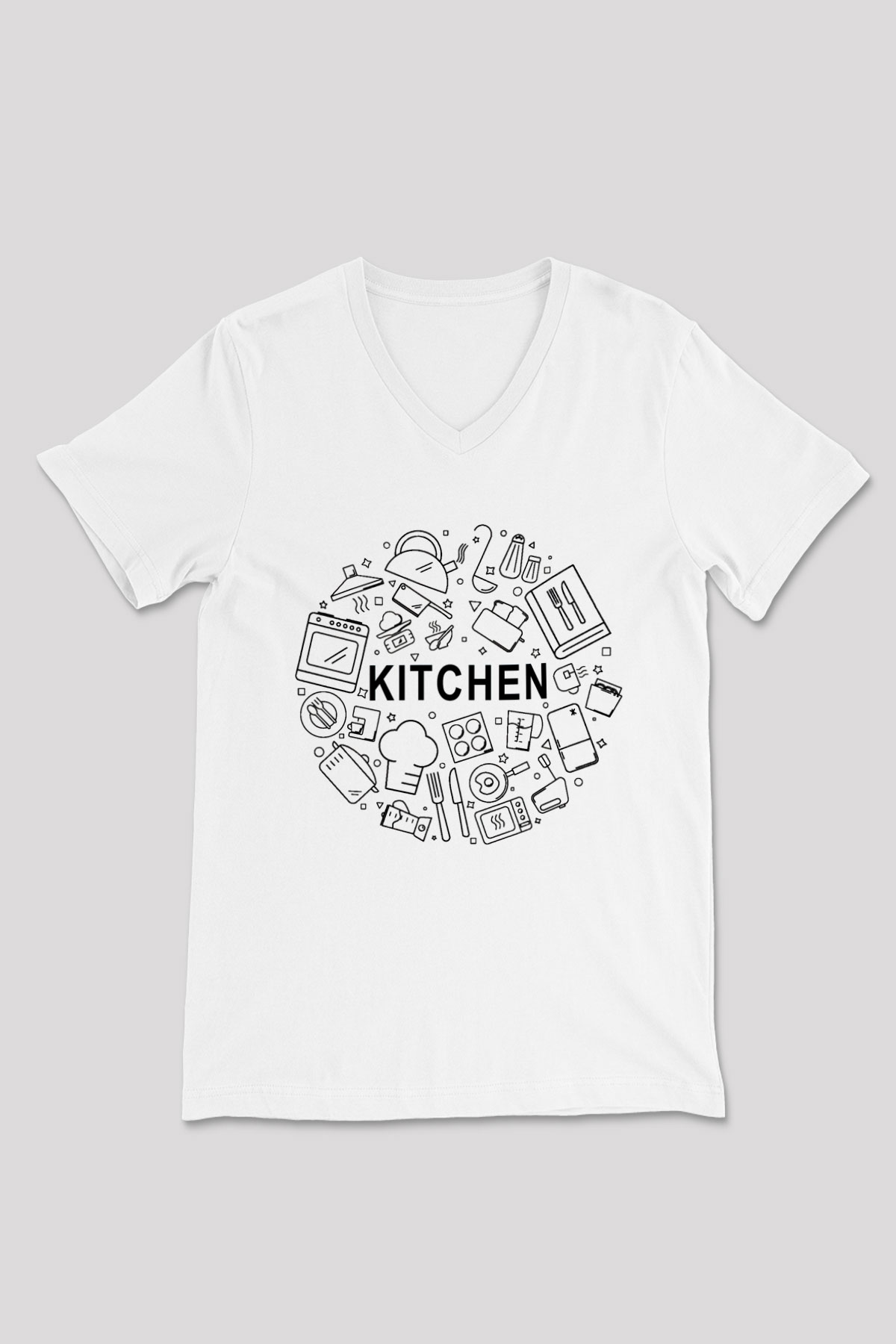 Aşçı Beyaz Unisex V Yaka Tişört T-Shirt