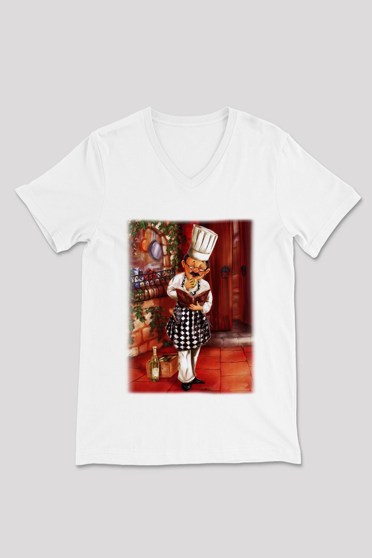 Aşçı Beyaz Unisex V Yaka Tişört T-Shirt