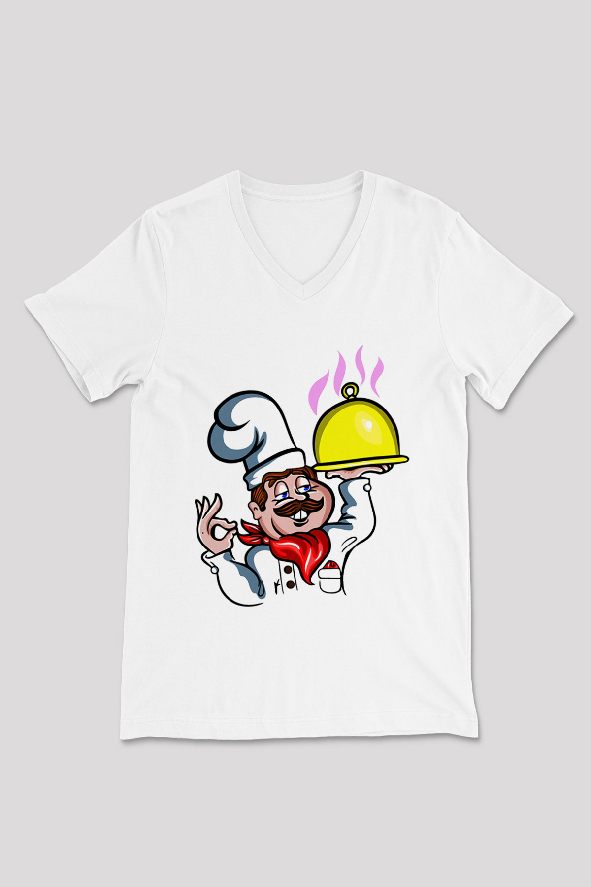 Aşçı Beyaz Unisex V Yaka Tişört T-Shirt