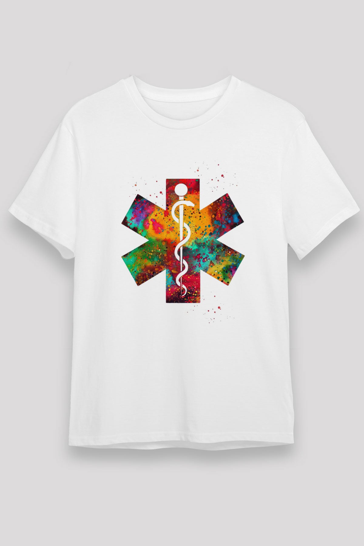 Asclepius Baskılı Unisex Beyaz Tişört - Tshirt