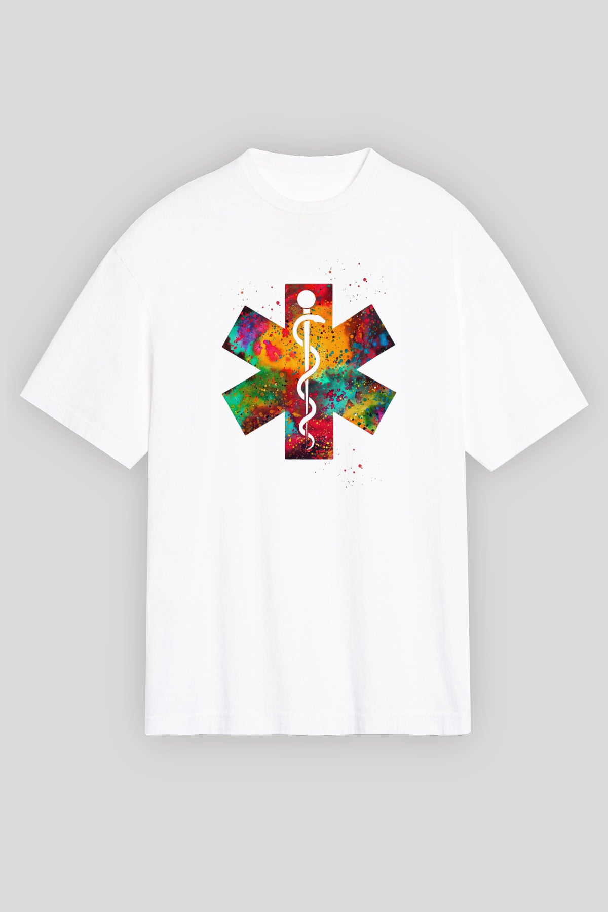 Asclepius Baskılı Unisex Oversize Beyaz Tişört - Tshirt