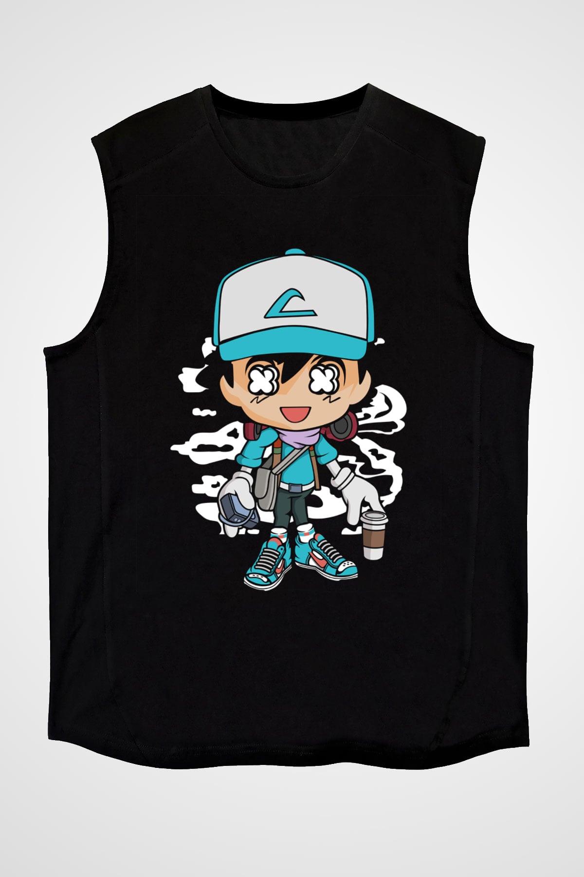 Ash Street Style Baskılı Unisex Siyah Kolsuz Tişört