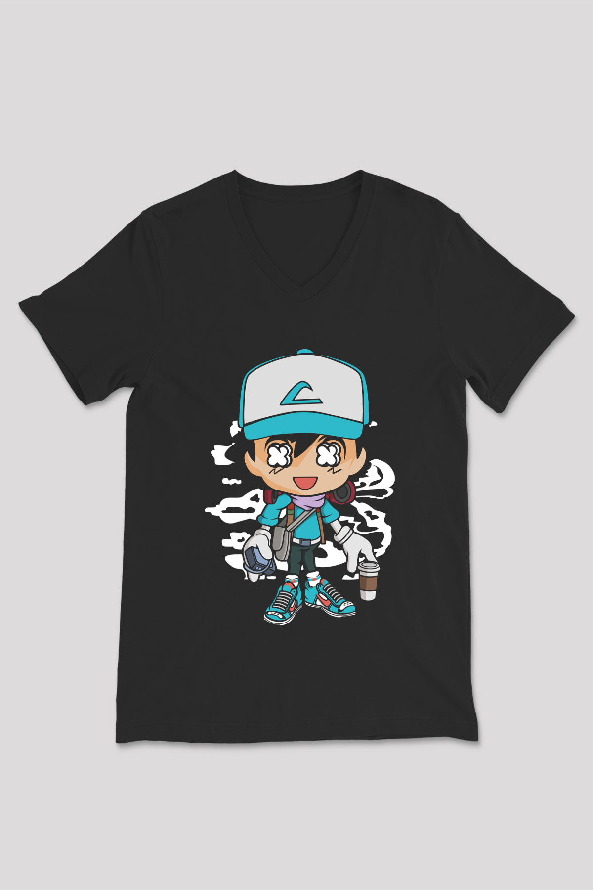 Ash Street Style Baskılı Unisex Siyah V Yaka Tişört