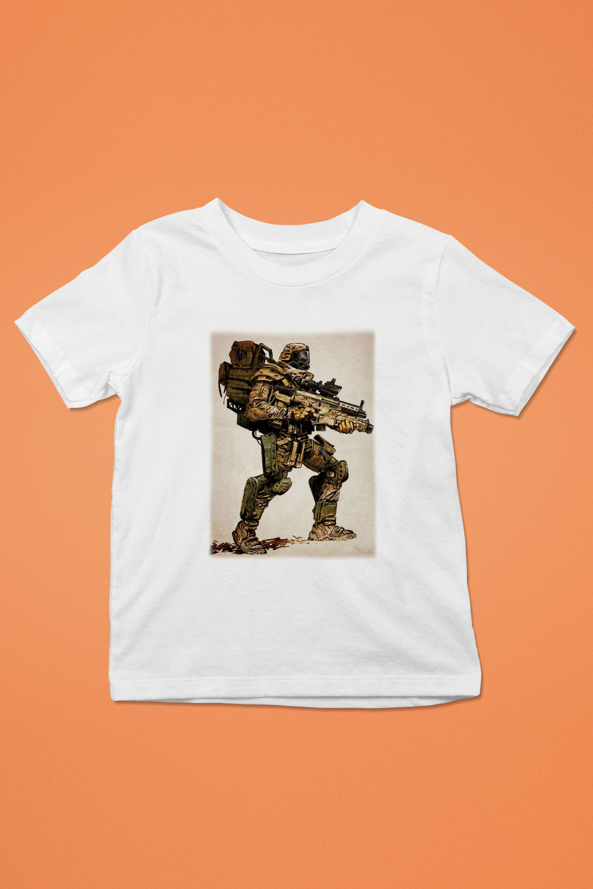 Asker Baskılı Beyaz Unisex Çocuk Tişört