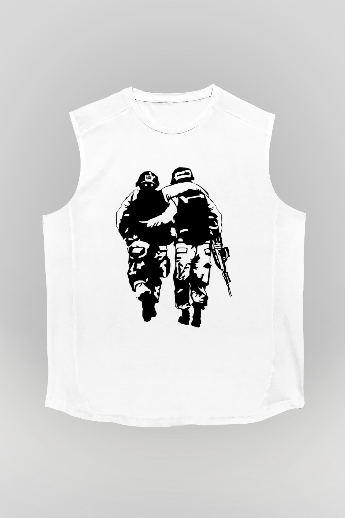 Asker Beyaz Unisex Kolsuz Tişört