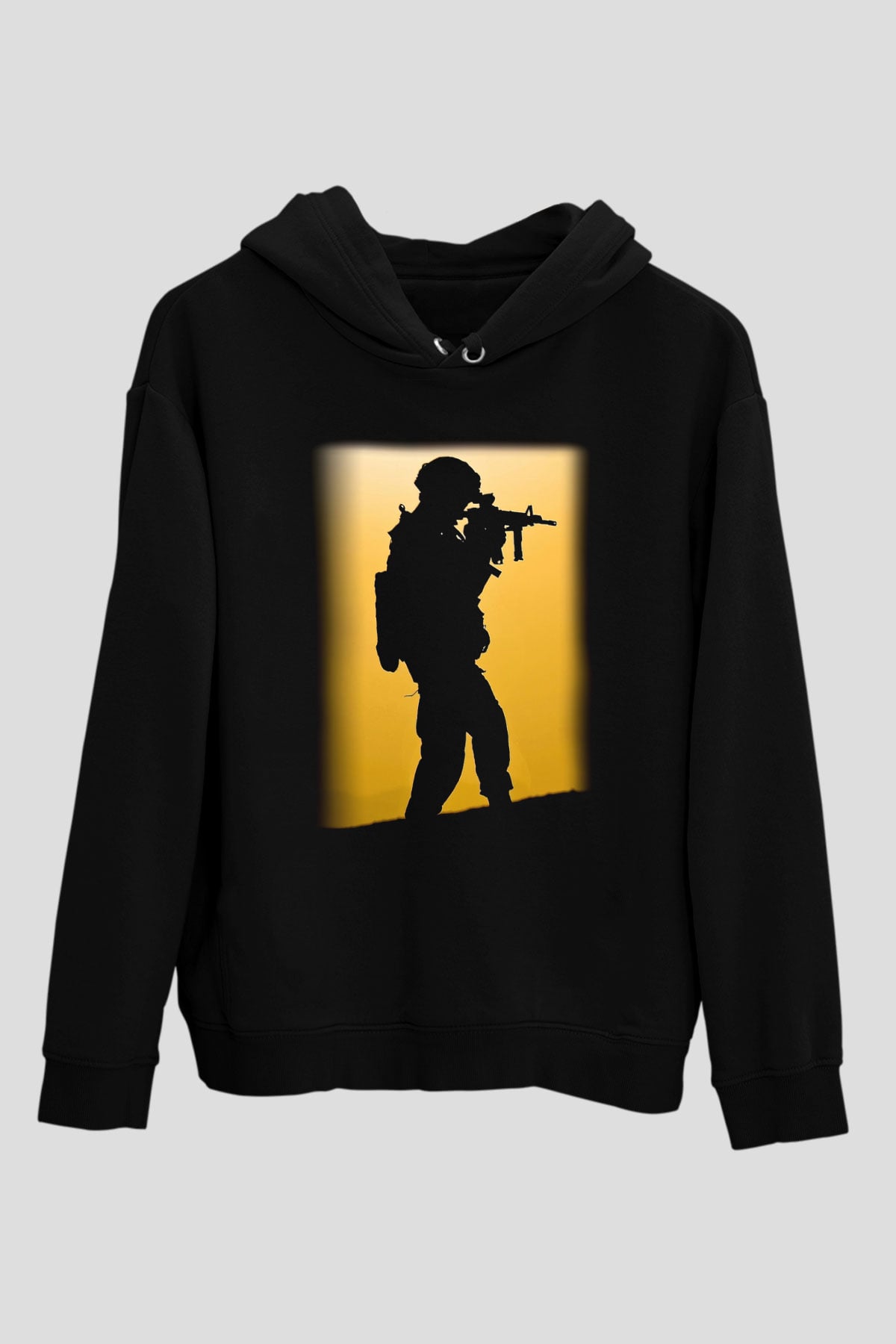 Asker Siyah Unisex Kapşonlu Sweatshirt