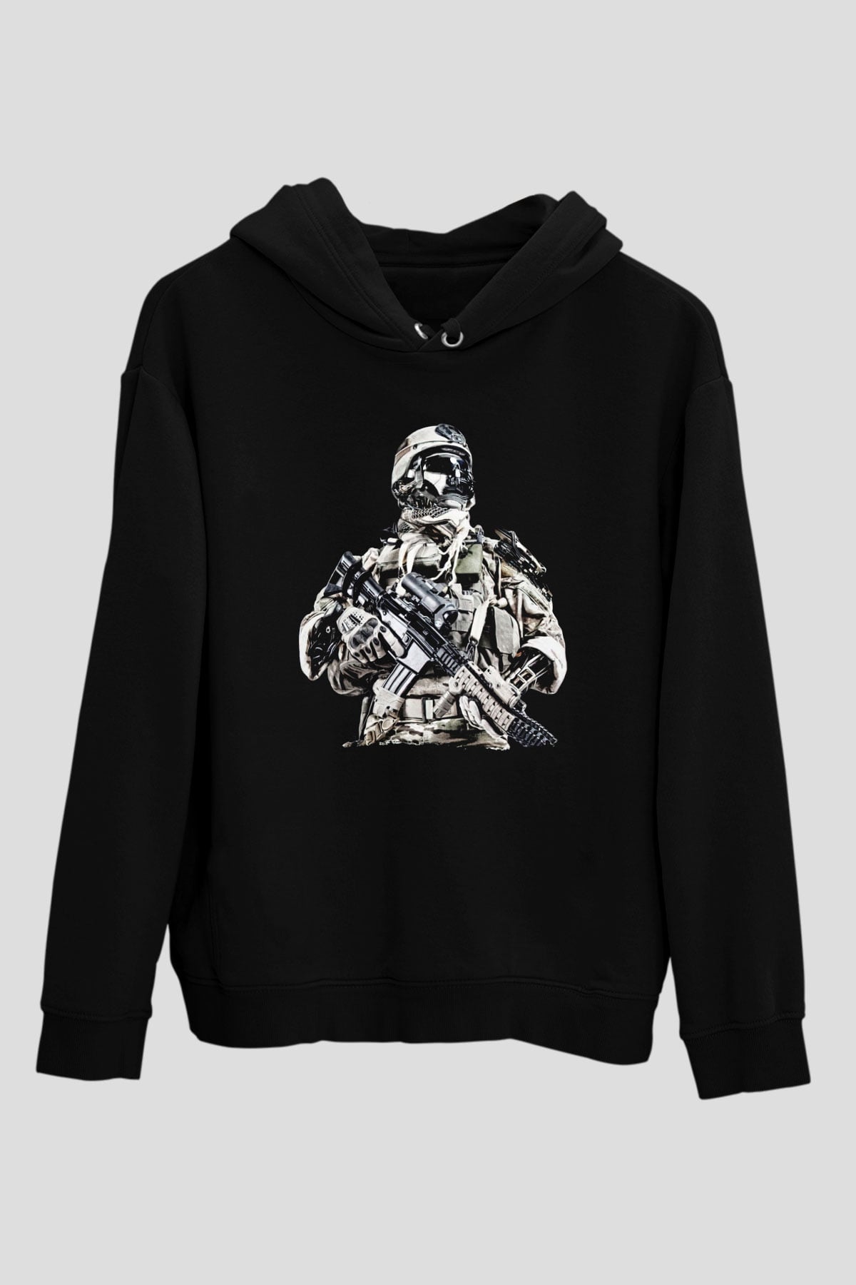 Asker Siyah Unisex Kapüşonlu Sweatshirt