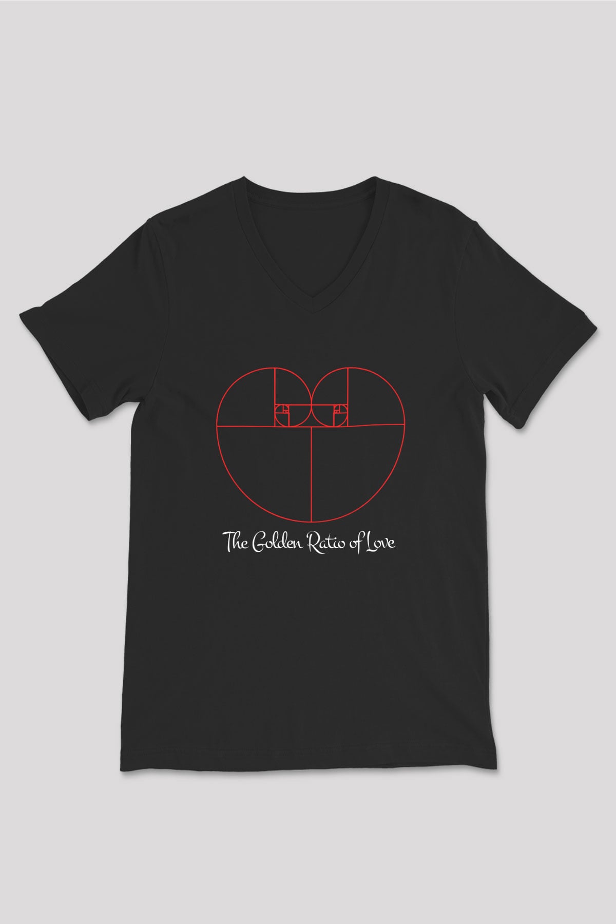 Aşkın Altın Oranı Baskılı Unisex V Yaka Siyah Tİşört - Tshirt