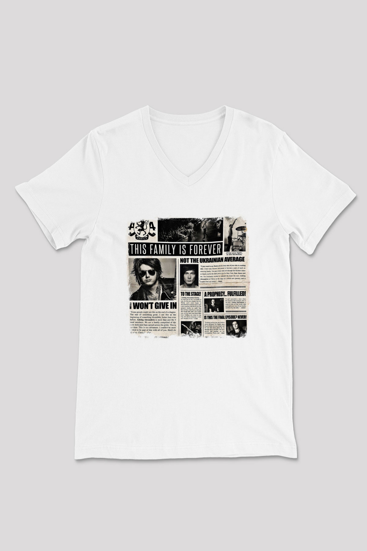 Asking Alexandria Baskılı Unisex Beyaz V Yaka Tişört
