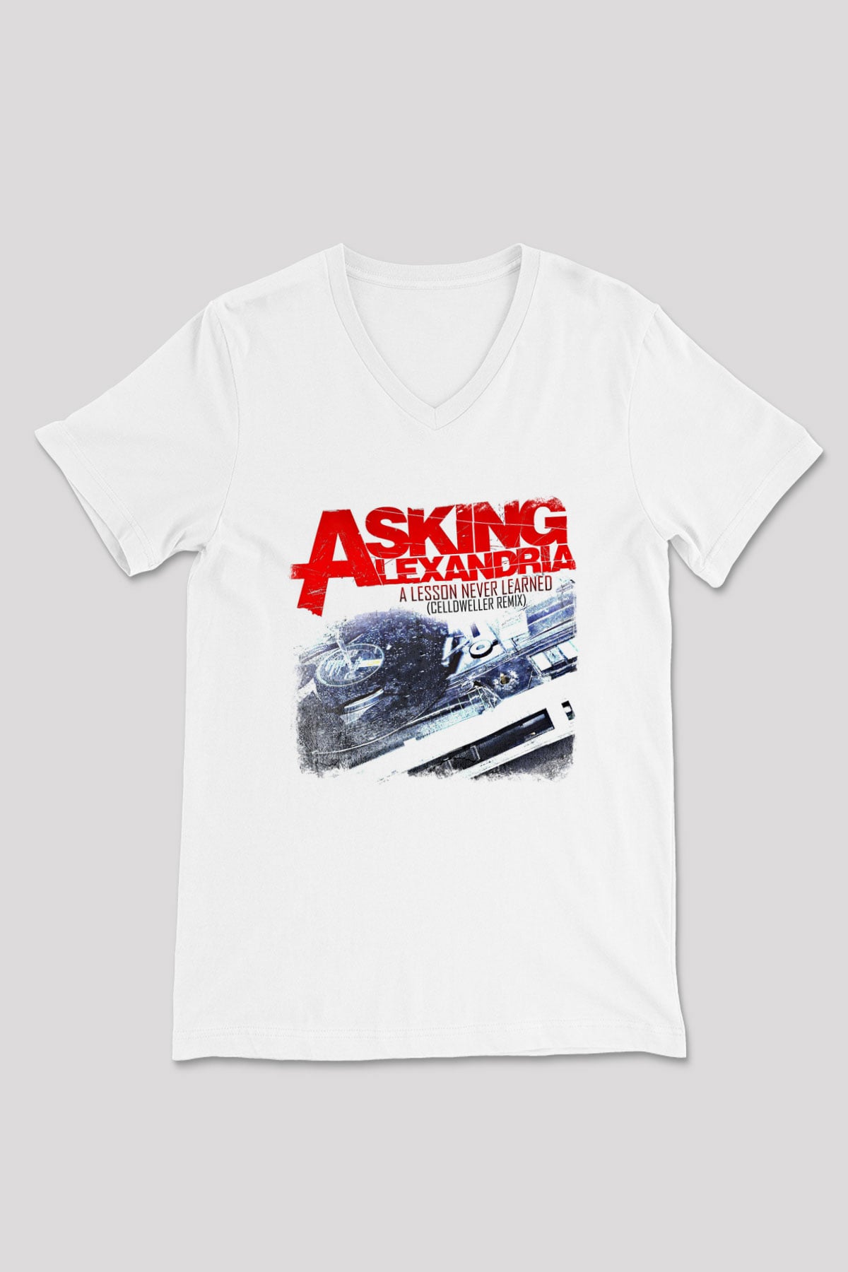 Asking Alexandria Baskılı Unisex Beyaz V Yaka Tişört