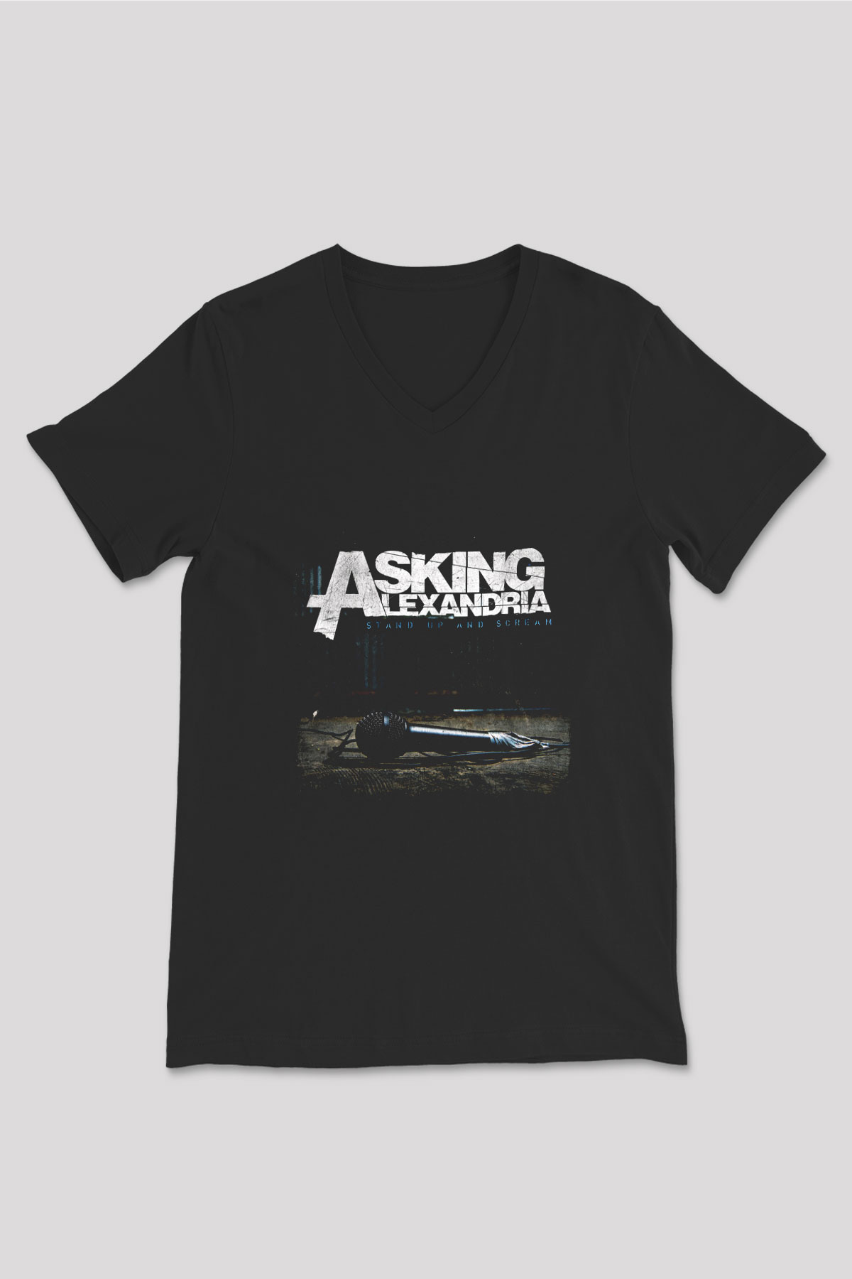 Asking Alexandria Baskılı Unisex Siyah V Yaka Tişört