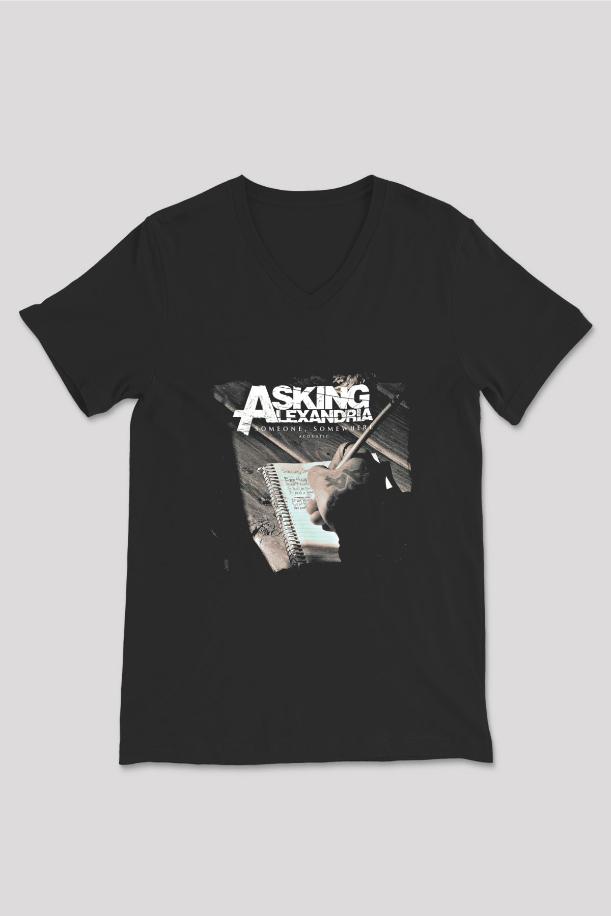 Asking Alexandria Baskılı Unisex Siyah V Yaka Tişört