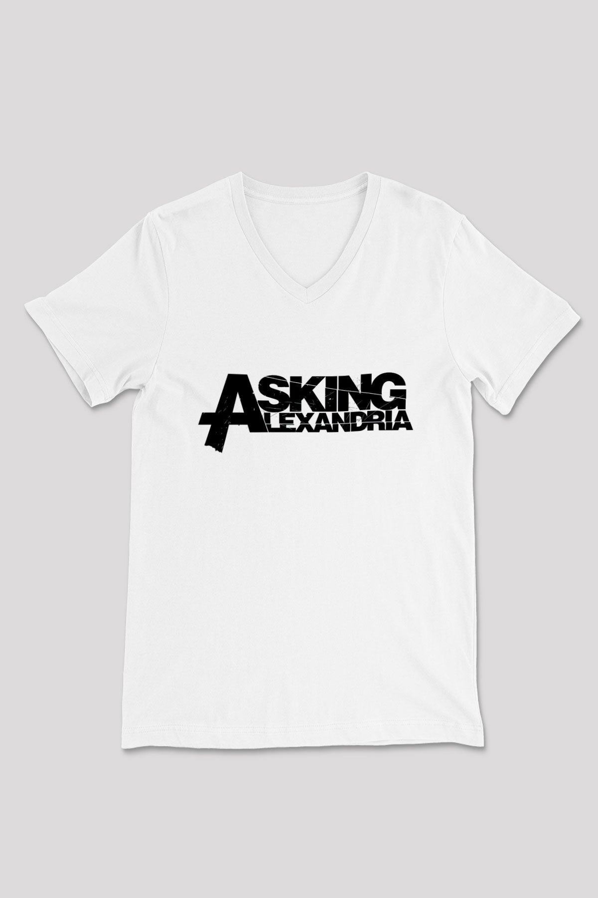 Asking Alexandria Beyaz Unisex V Yaka Tişört T-Shirt